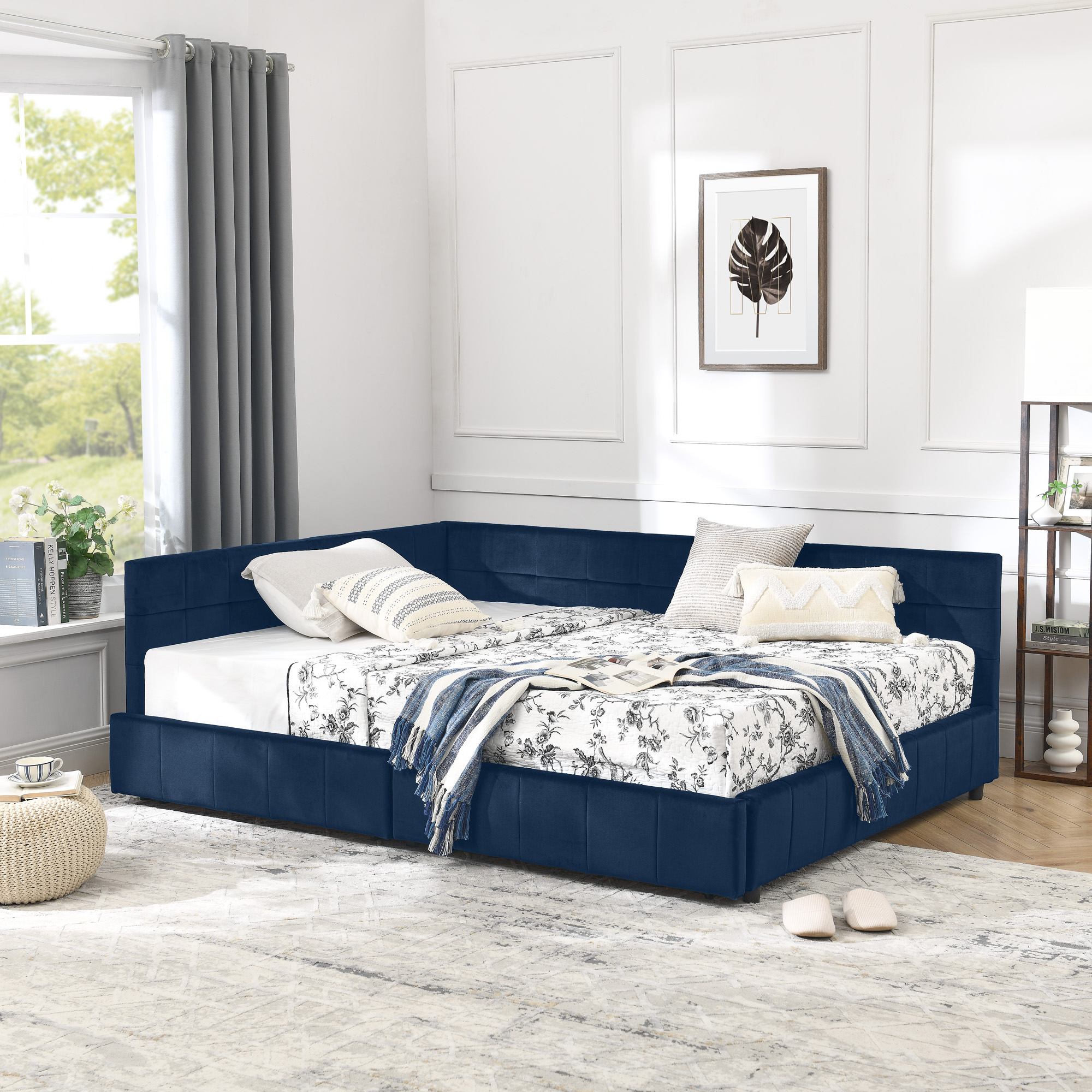 Full Size Storage Upholstered Tufted Bed Frame, Sofa Bed Frame with Comfortable Backrest and Armrests, Full Size Bed for Bedroom, Living Room,Velvet, DARK BLUE(80.5''*59''*29.5'') - Image 3