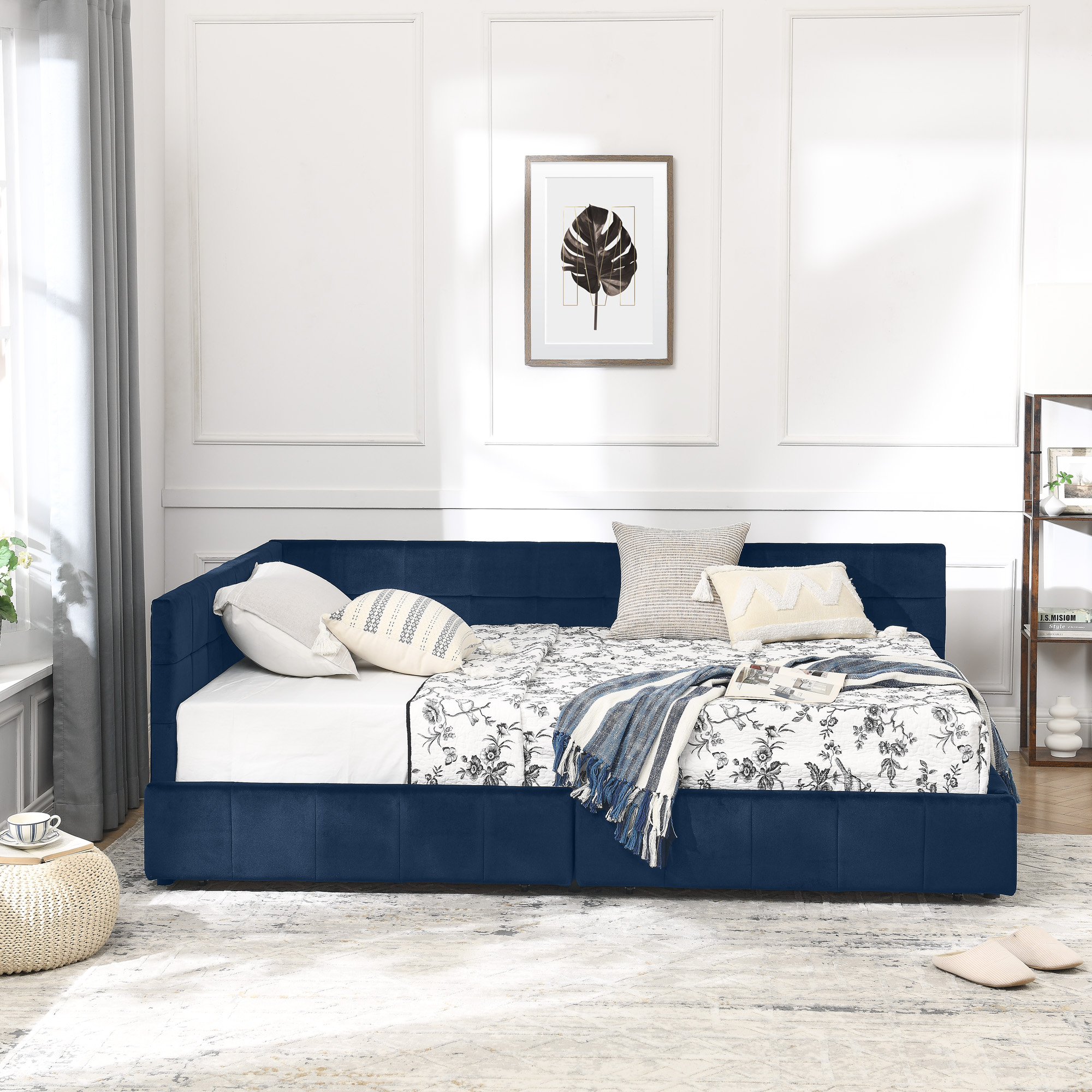 Full Size Storage Upholstered Tufted Bed Frame, Sofa Bed Frame with Comfortable Backrest and Armrests, Full Size Bed for Bedroom, Living Room,Velvet, DARK BLUE(80.5''*59''*29.5'') - Image 4