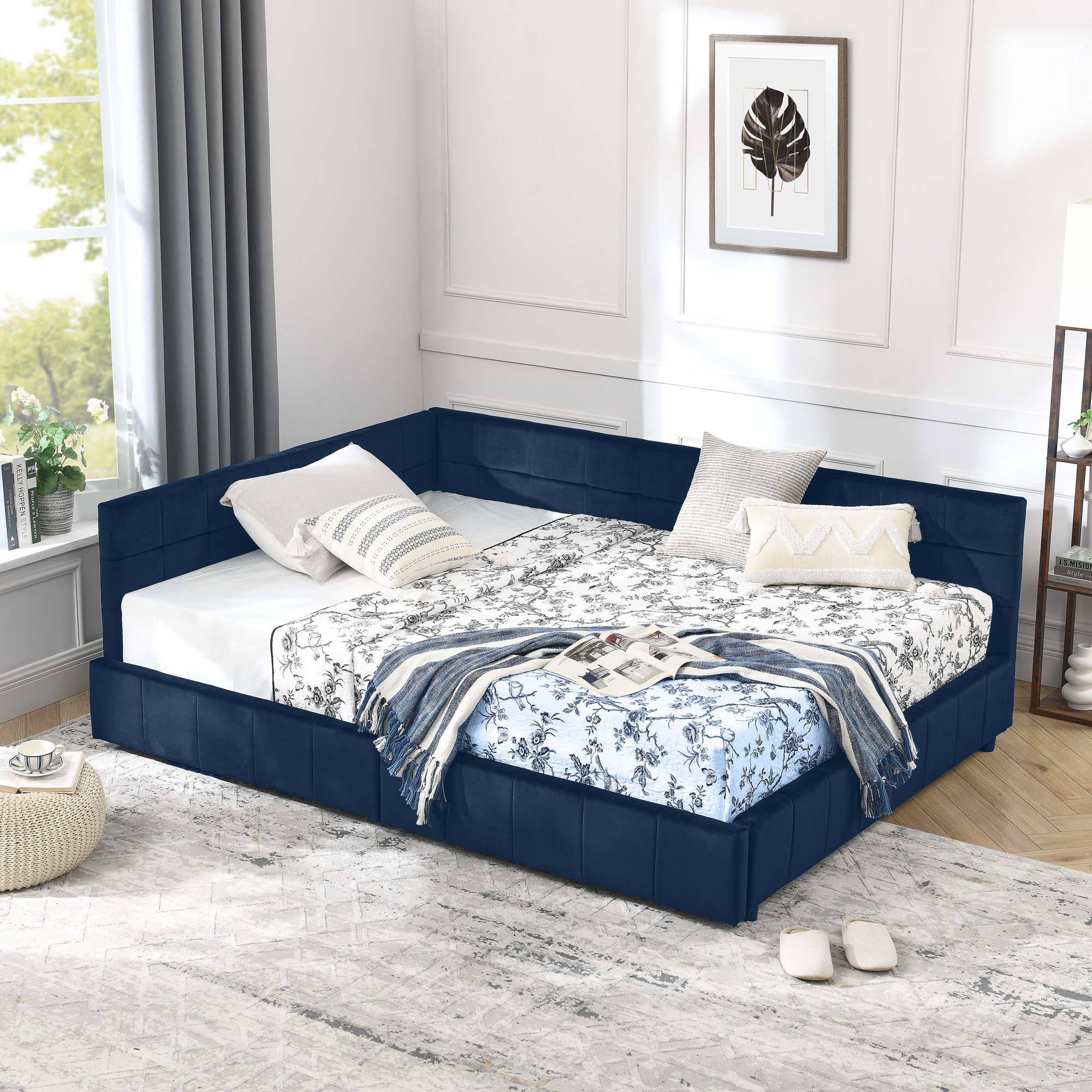 Full Size Storage Upholstered Tufted Bed Frame, Sofa Bed Frame with Comfortable Backrest and Armrests, Full Size Bed for Bedroom, Living Room,Velvet, DARK BLUE(80.5''*59''*29.5'') - Image 5