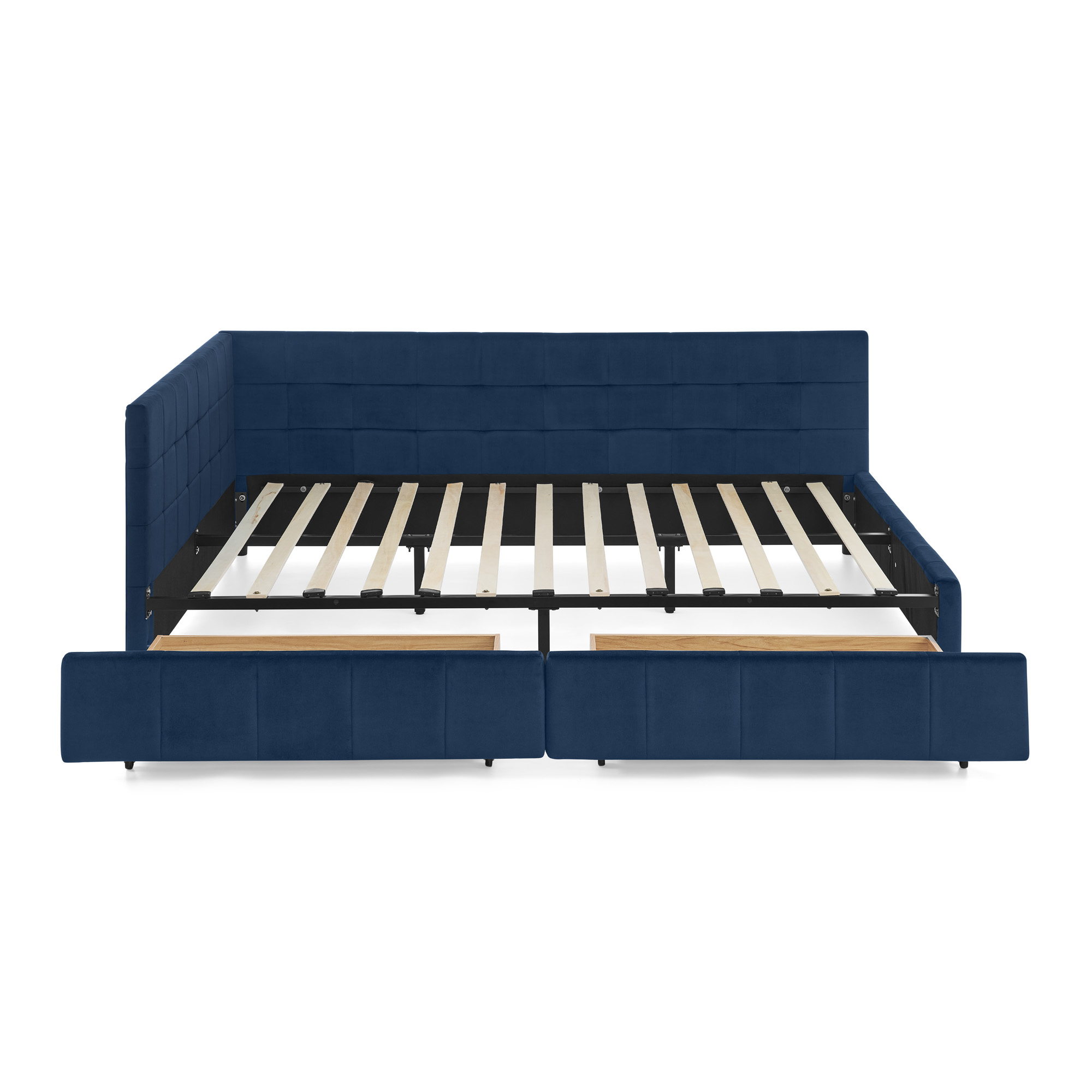 Queen Size Storage Upholstered Tufted Bed Frame, Sofa Bed Frame with Comfortable Backrest and Armrests, Queen Size Bed for Bedroom, Living Room,Velvet, DARK BLUE(85.5''*64.5''*29.5'') - Image 6