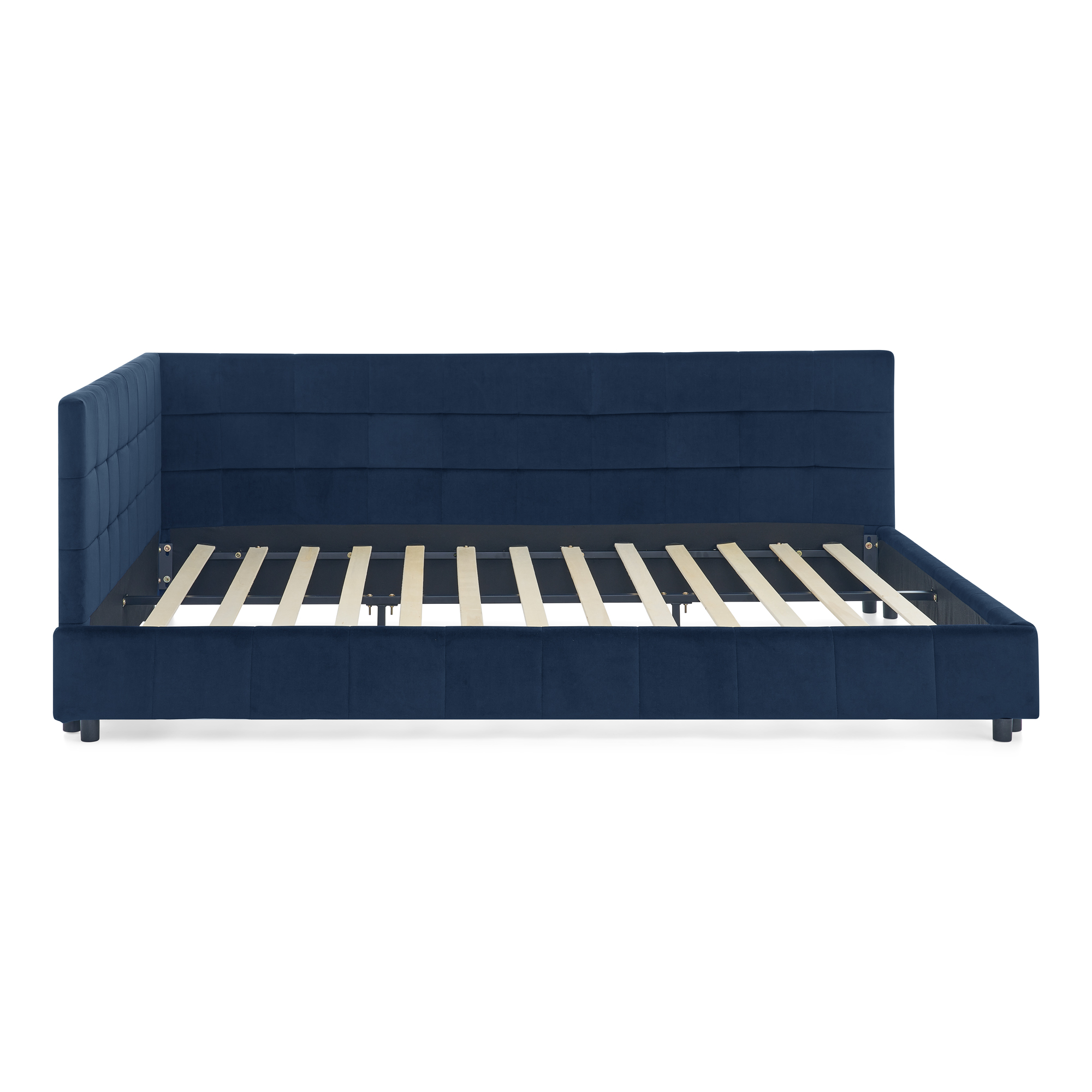 Queen Size Upholstered Tufted Bed Frame, Sofa Bed Frame with Comfortable Backrest and Armrests, Queen Size Bed for Bedroom, Living Room,Velvet, DARK BLUE(85.5''*64.5''*30.5'') - Image 5