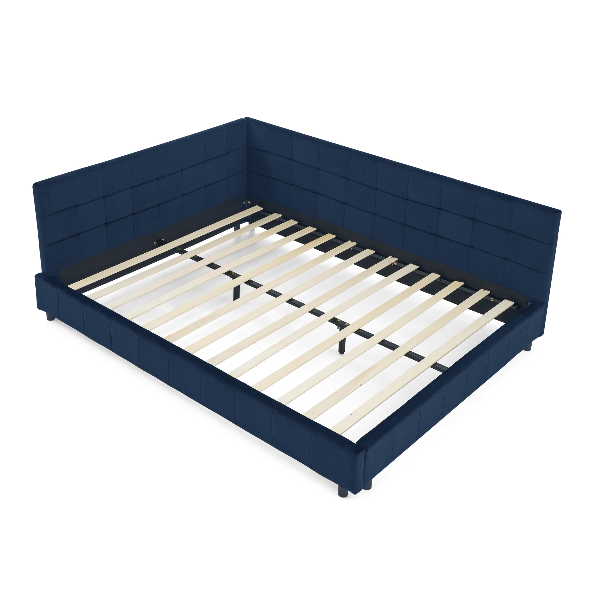 Queen Size Upholstered Tufted Bed Frame, Sofa Bed Frame with Comfortable Backrest and Armrests, Queen Size Bed for Bedroom, Living Room,Velvet, DARK BLUE(85.5''*64.5''*30.5'') - Image 6