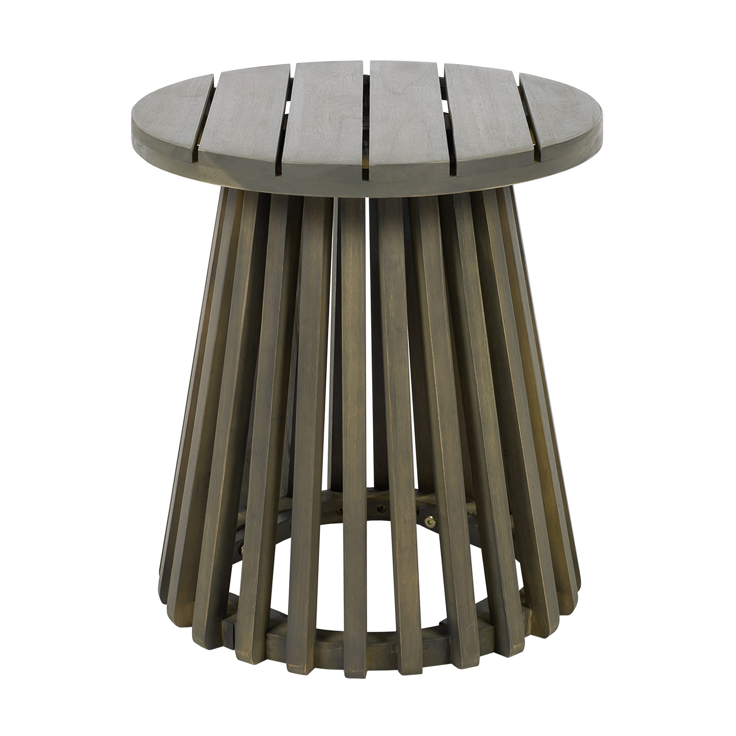 Outdoor Acacia Wood Patio Side Table, Round Coffee Table for Backyard, Lawn, Balcony,Grey Finish - Image 4