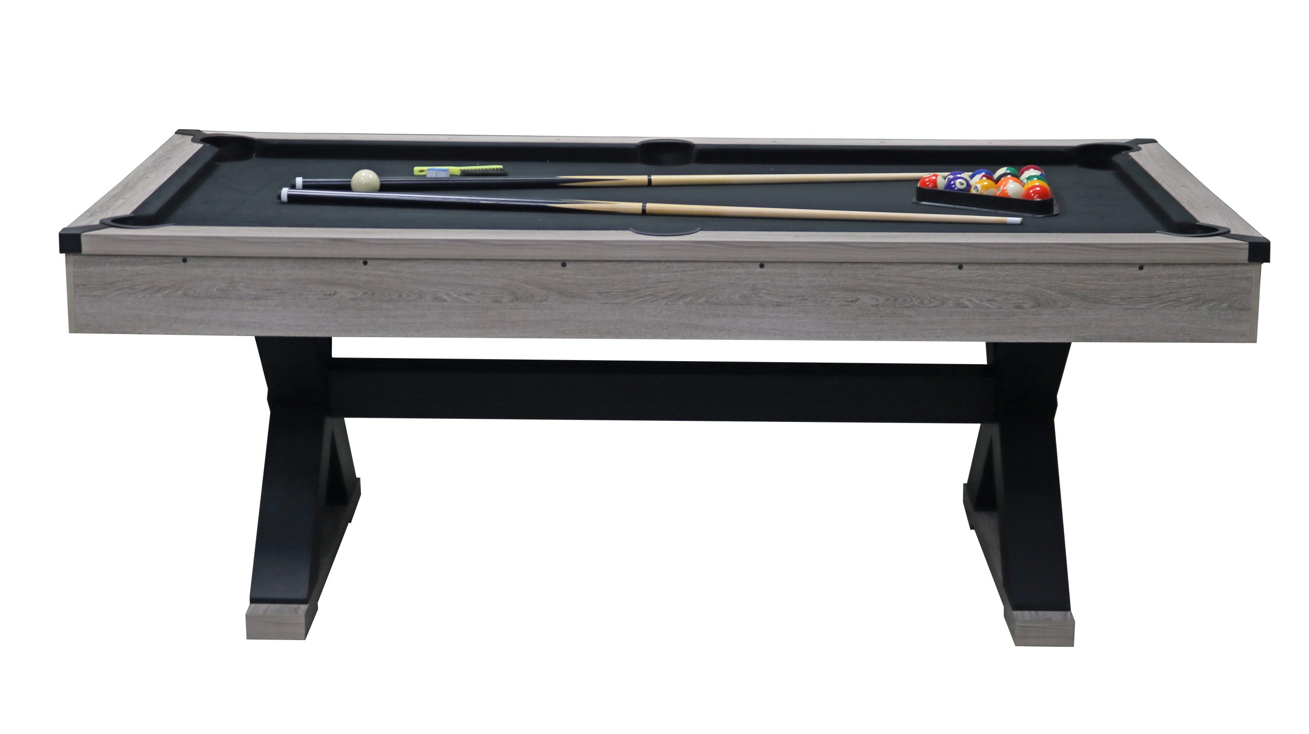 84" Pool Table with Billiard Balls, Cues, Pool Cue Chalk, Cleaning Brush, X-Legs, Black Cloth, Rustic Grey,84.1"L x 46.5"W x 32"H - Image 5