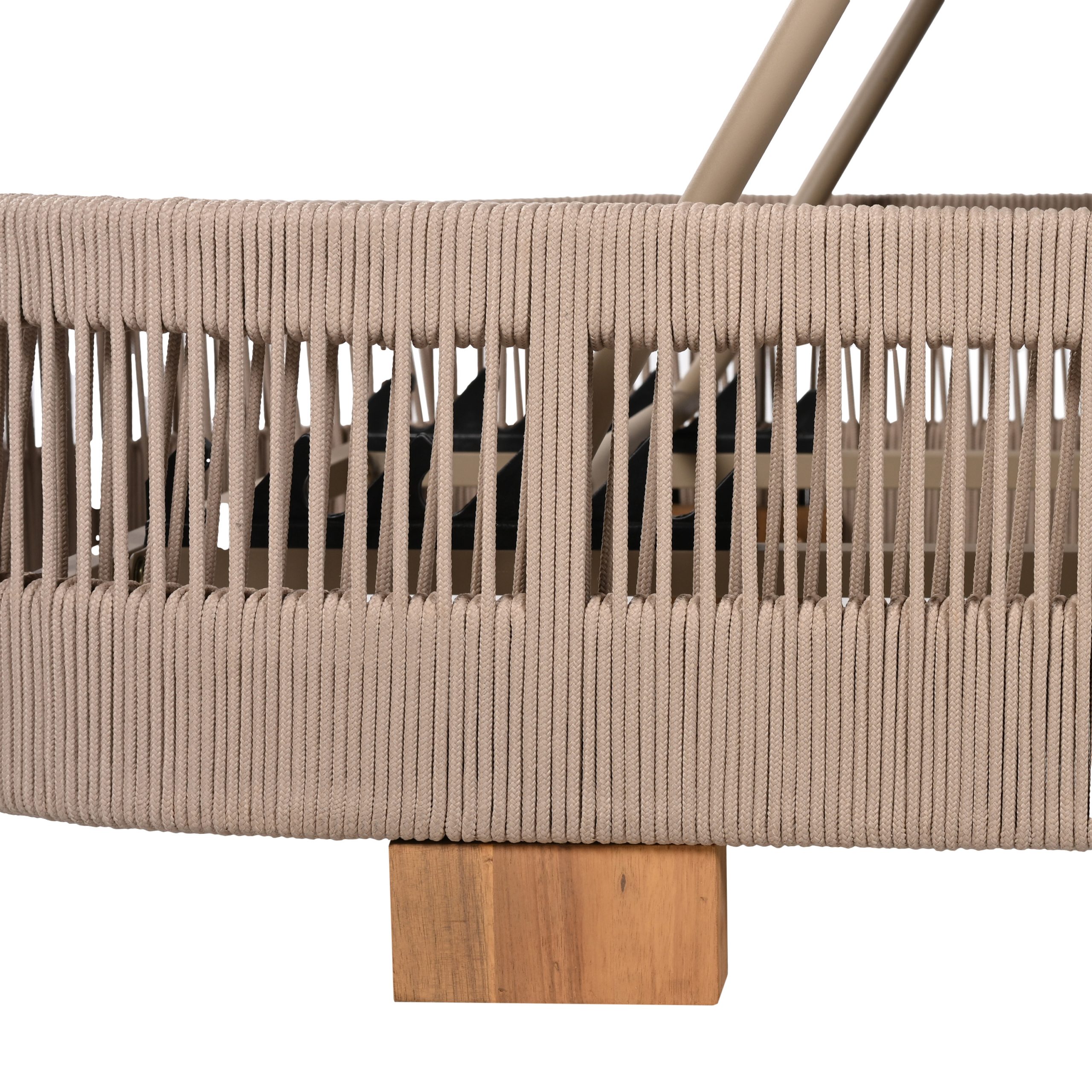 Outdoor Acacia Wood Patio Adjustable Lounge Chair - Uncushioned for Backyard Pool Garden - Beige rope & Natural iron - Image 5