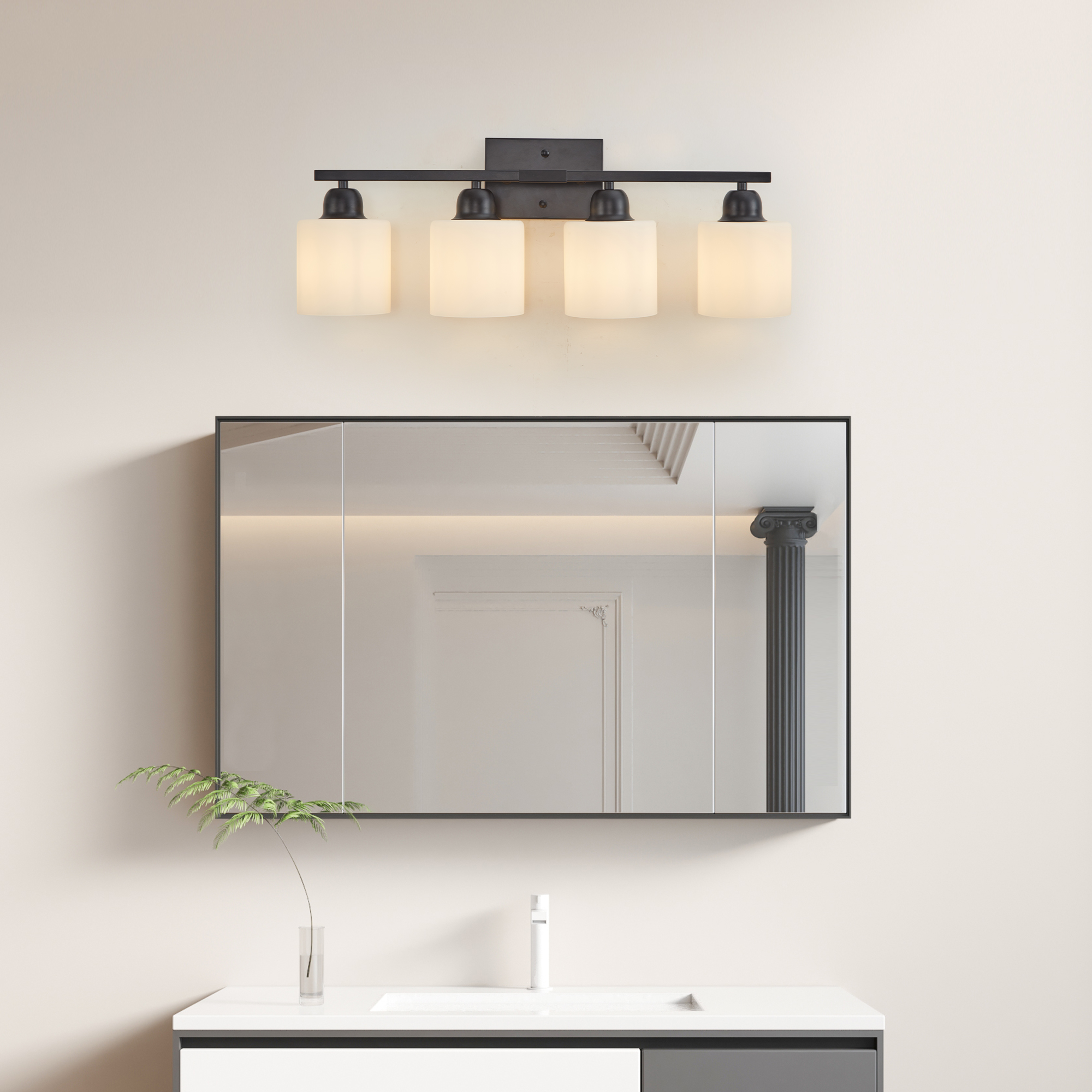 Black Bathroom Light Fixtures, 4-Light Modern Vanity Light Over Mirror, Wall Sconces with Milky White Frosted Glass Shades, E26 Socket (Bulbs Not Included) - Image 3