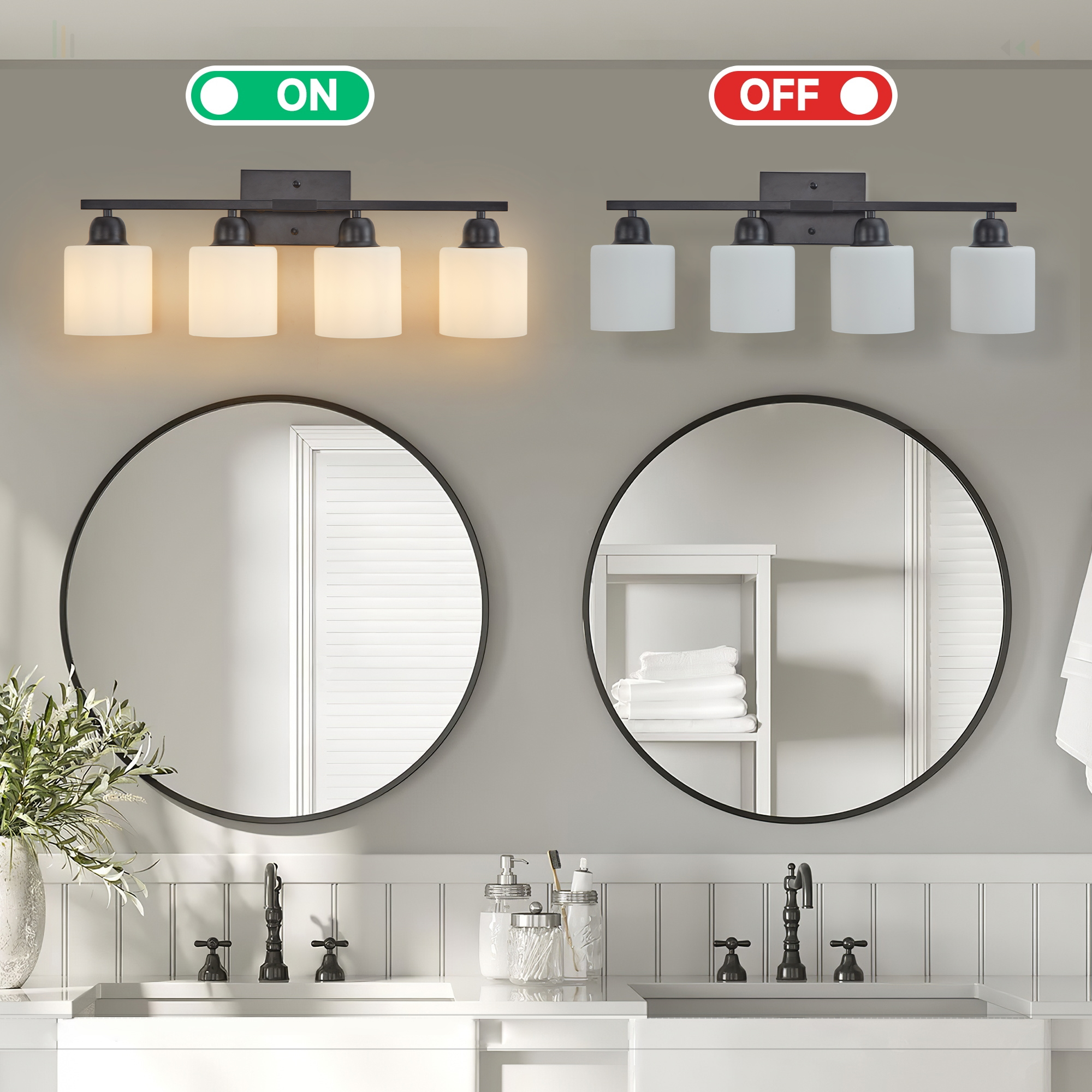 Black Bathroom Light Fixtures, 4-Light Modern Vanity Light Over Mirror, Wall Sconces with Milky White Frosted Glass Shades, E26 Socket (Bulbs Not Included) - Image 6