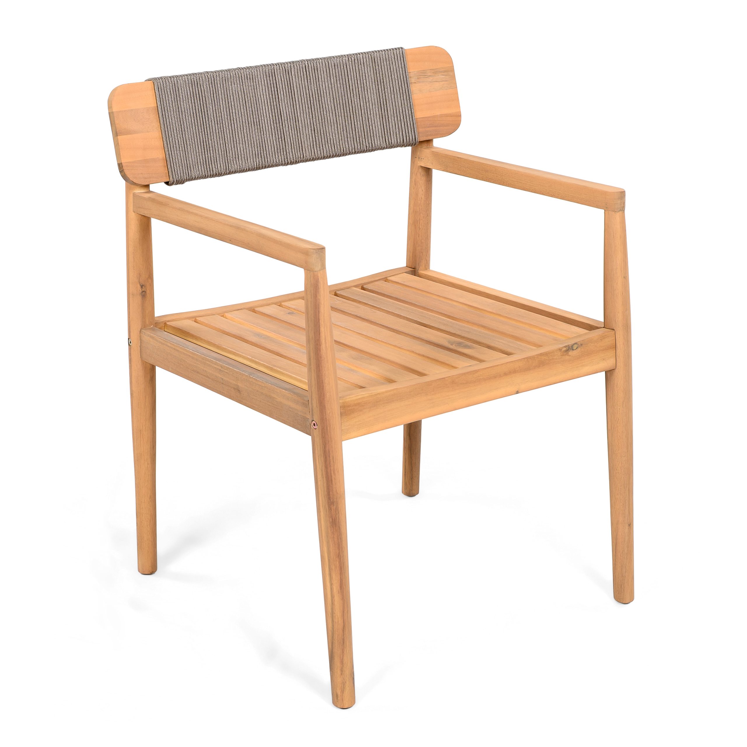 CREATIVE BRAIDED ACACIA WOOD OUTDOOR DINING CHAIRS WITH ARMRESTS, SUITABLE FOR OUTDOOR DINING AND LEISURE PLACES, TEAK LOOK & GREY ROPE,SET OF 2 - Image 6