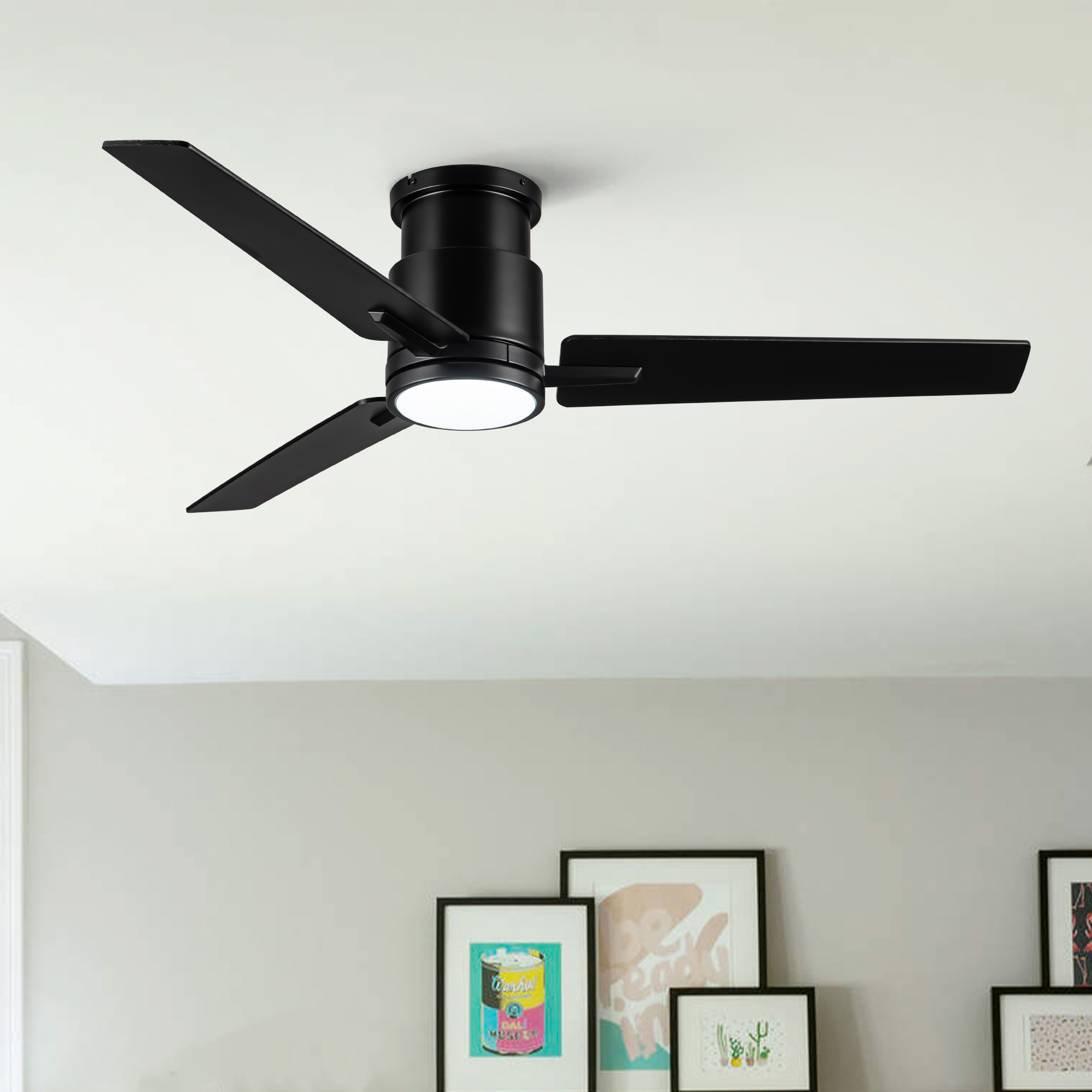 52" Black Lowe Profile Ceiling Fan with Light - Image 2