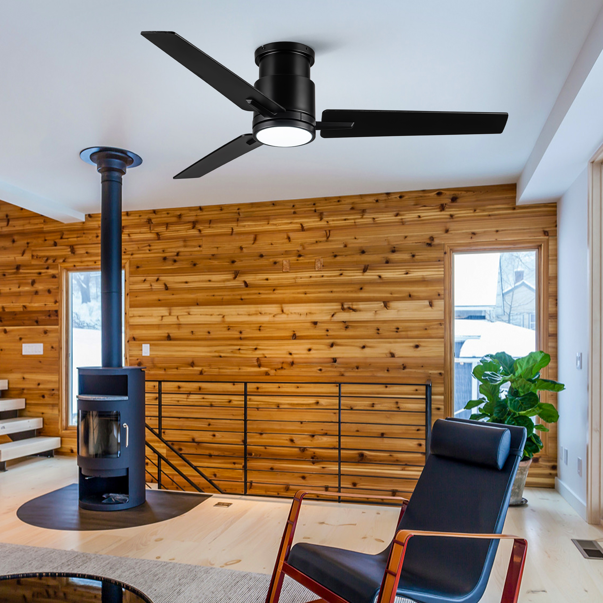 52" Black Lowe Profile Ceiling Fan with Light - Image 5