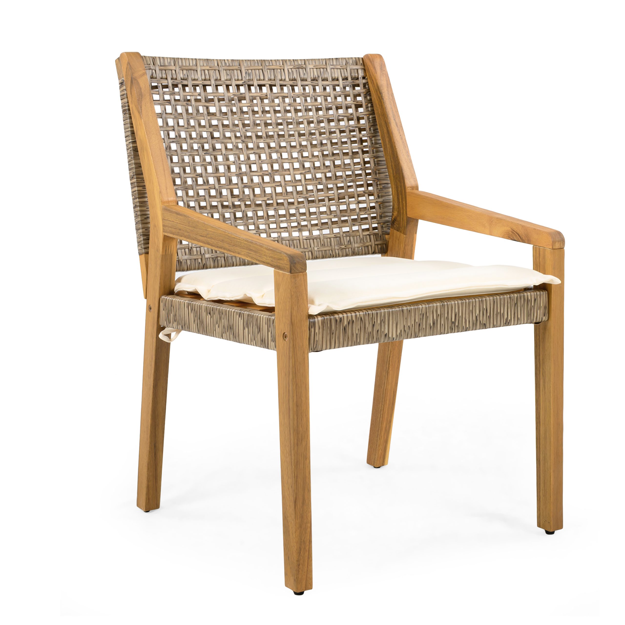 OUTDOOR DINING CHAIR SET-Acacia Wood and Wicker with Cream Cushion Patio Furniture-Teak finish & wicke Brown ,Suitable for large gatherings-set of 4(N770P272397G(2-box)) - Image 6