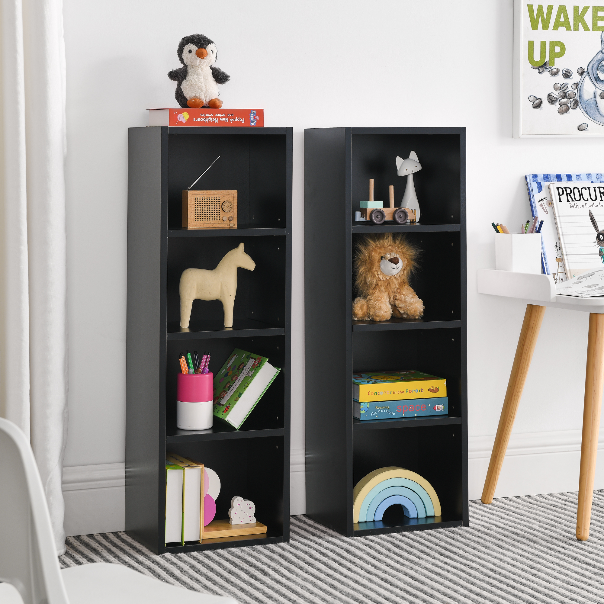 8-Tier Media Tower Rack, CD DVD Slim Storage Cabinet with Adjustable Shelves, Tall Narrow Bookcase Display Bookshelf for Home Office,Multi-functional double-decker bookcase - Image 2