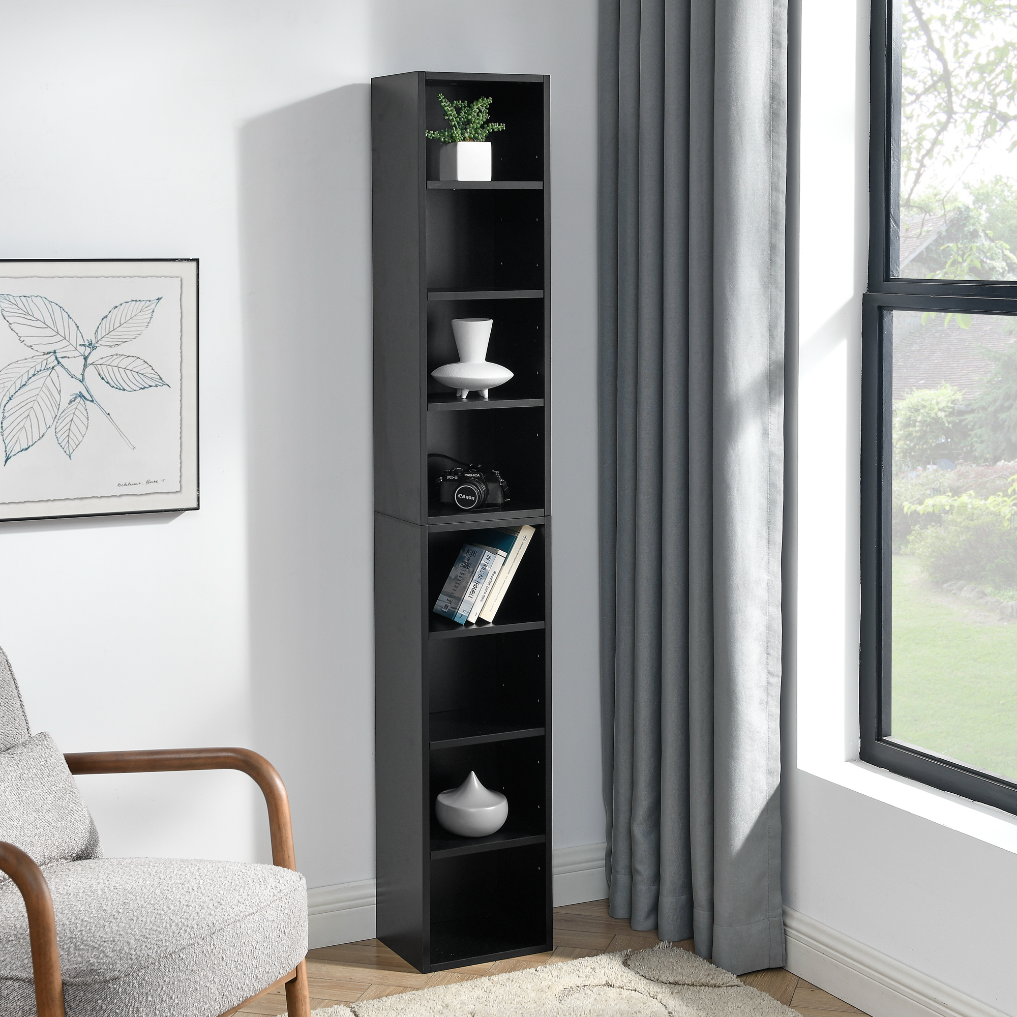 8-Tier Media Tower Rack, CD DVD Slim Storage Cabinet with Adjustable Shelves, Tall Narrow Bookcase Display Bookshelf for Home Office,Multi-functional double-decker bookcase - Image 3