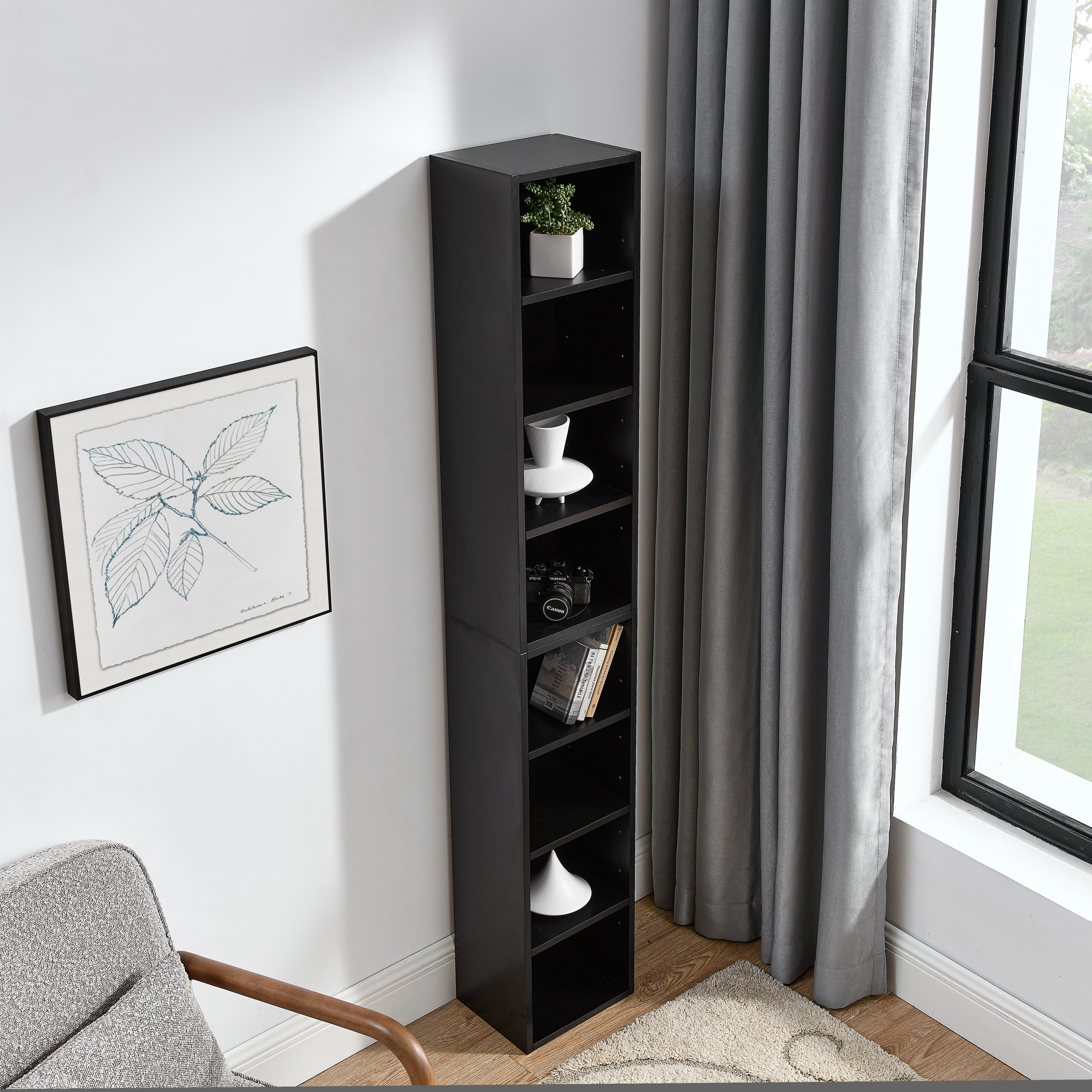 8-Tier Media Tower Rack, CD DVD Slim Storage Cabinet with Adjustable Shelves, Tall Narrow Bookcase Display Bookshelf for Home Office,Multi-functional double-decker bookcase - Image 4