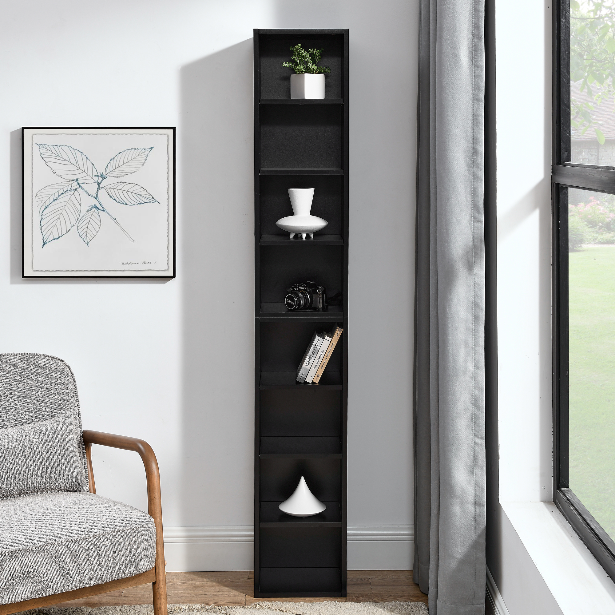 8-Tier Media Tower Rack, CD DVD Slim Storage Cabinet with Adjustable Shelves, Tall Narrow Bookcase Display Bookshelf for Home Office,Multi-functional double-decker bookcase - Image 5