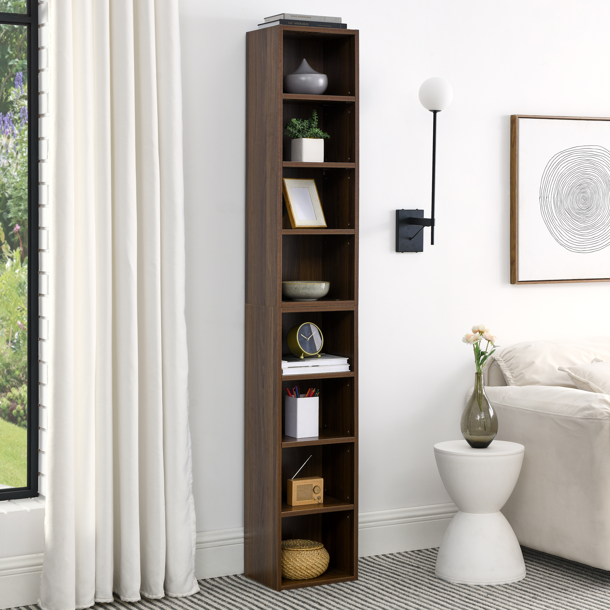 8-Tier Media Tower Rack, CD DVD Slim Storage Cabinet with Adjustable Shelves, Tall Narrow Bookcase Display Bookshelf for Home Office,Multi-functional double-decker bookcase - Image 1