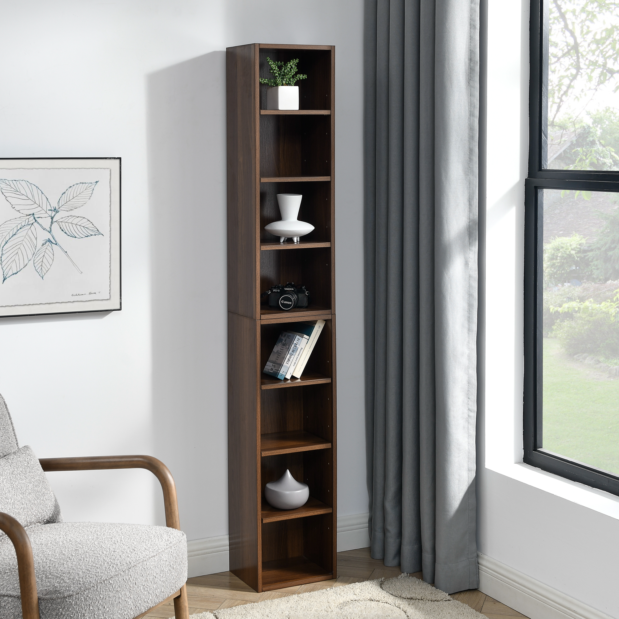 8-Tier Media Tower Rack, CD DVD Slim Storage Cabinet with Adjustable Shelves, Tall Narrow Bookcase Display Bookshelf for Home Office,Multi-functional double-decker bookcase - Image 3