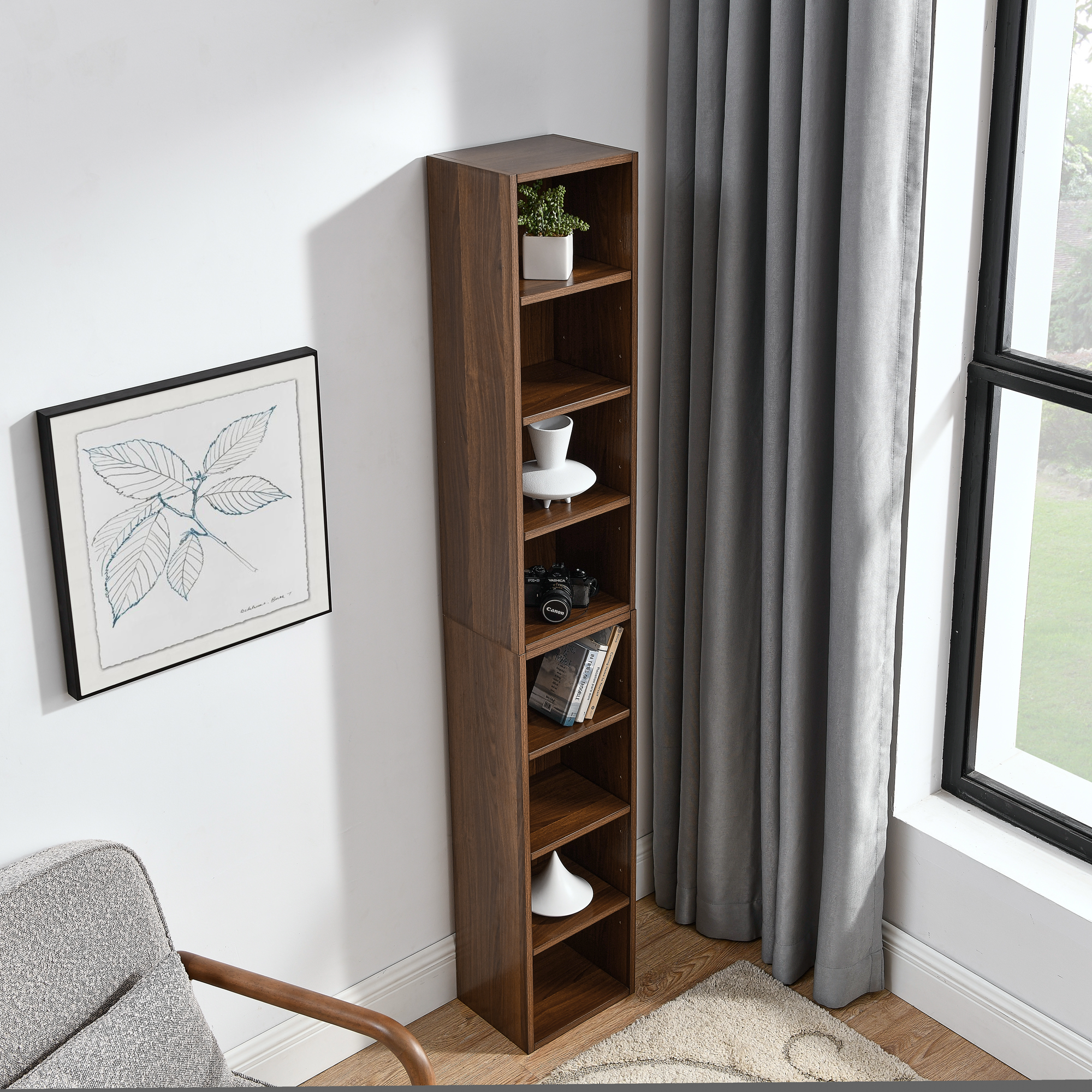 8-Tier Media Tower Rack, CD DVD Slim Storage Cabinet with Adjustable Shelves, Tall Narrow Bookcase Display Bookshelf for Home Office,Multi-functional double-decker bookcase - Image 4