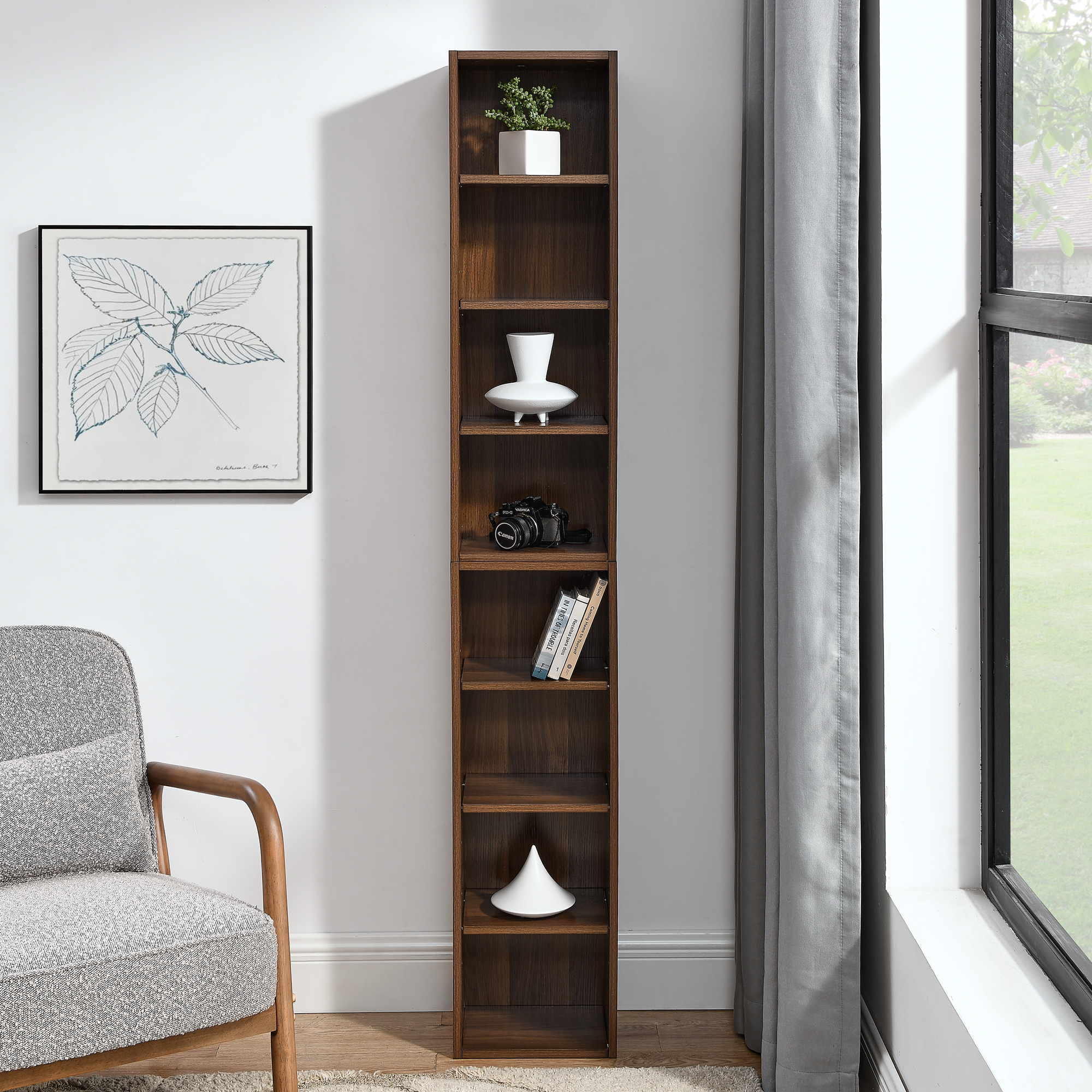 8-Tier Media Tower Rack, CD DVD Slim Storage Cabinet with Adjustable Shelves, Tall Narrow Bookcase Display Bookshelf for Home Office,Multi-functional double-decker bookcase - Image 5