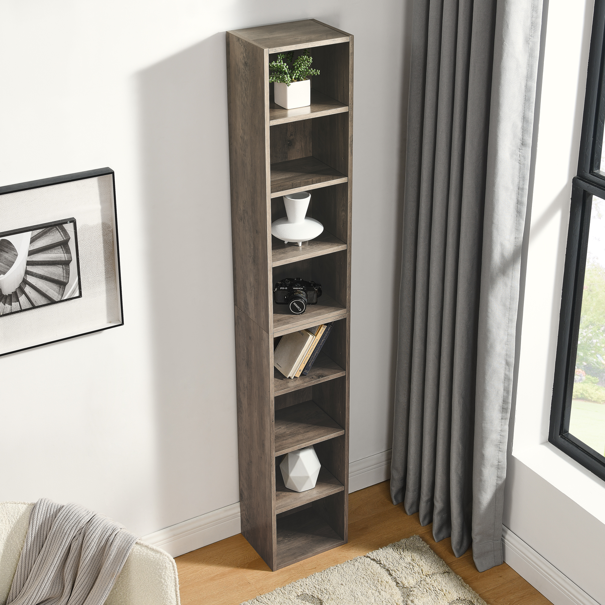 8-Tier Media Tower Rack, CD DVD Slim Storage Cabinet with Adjustable Shelves, Tall Narrow Bookcase Display Bookshelf for Home Office,Multi-functional double-decker bookcase - Image 3