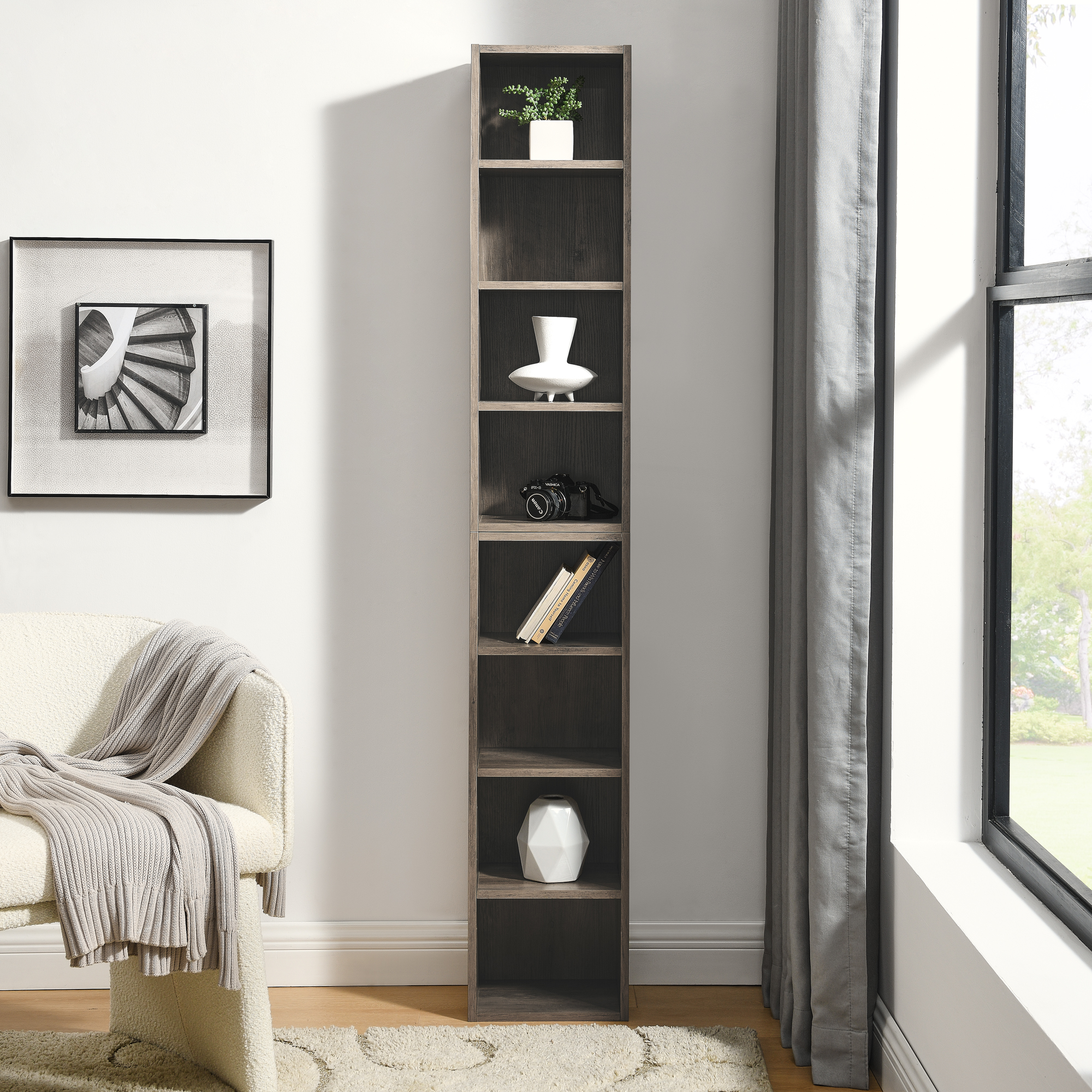 8-Tier Media Tower Rack, CD DVD Slim Storage Cabinet with Adjustable Shelves, Tall Narrow Bookcase Display Bookshelf for Home Office,Multi-functional double-decker bookcase - Image 4