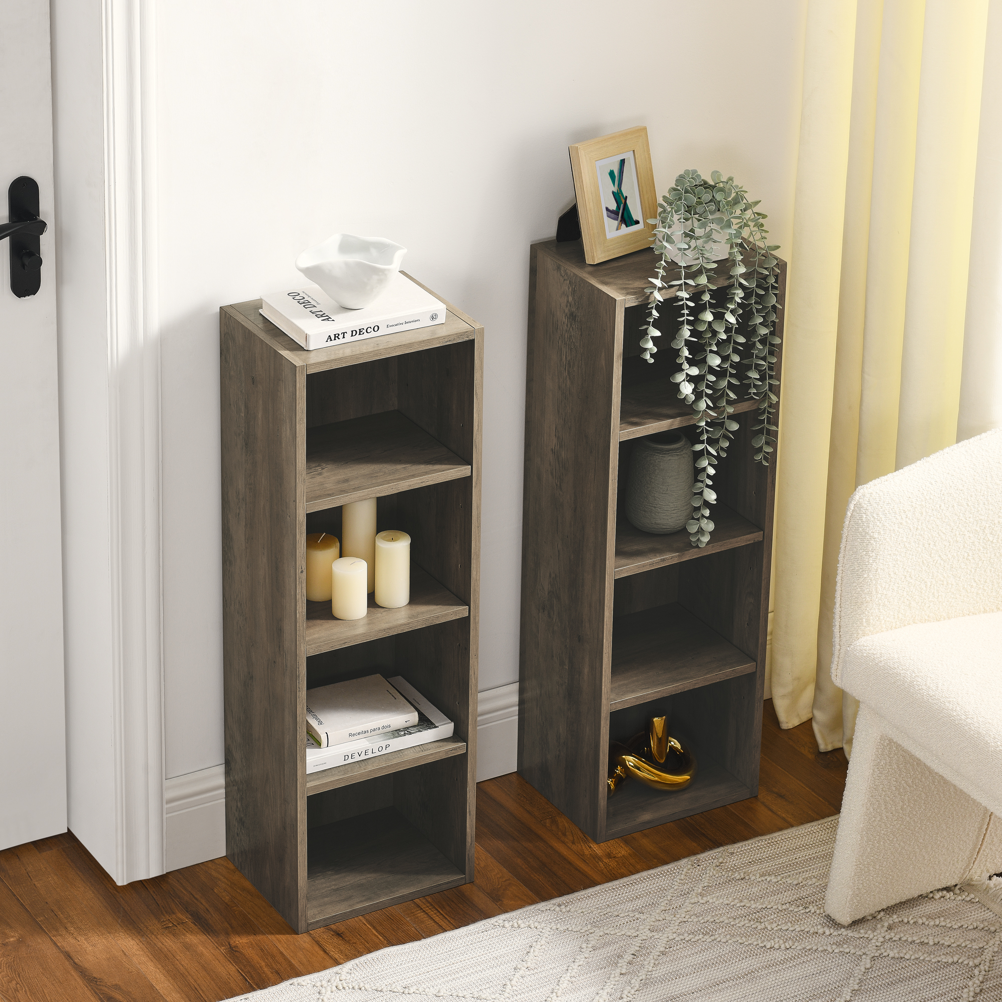 8-Tier Media Tower Rack, CD DVD Slim Storage Cabinet with Adjustable Shelves, Tall Narrow Bookcase Display Bookshelf for Home Office,Multi-functional double-decker bookcase - Image 5