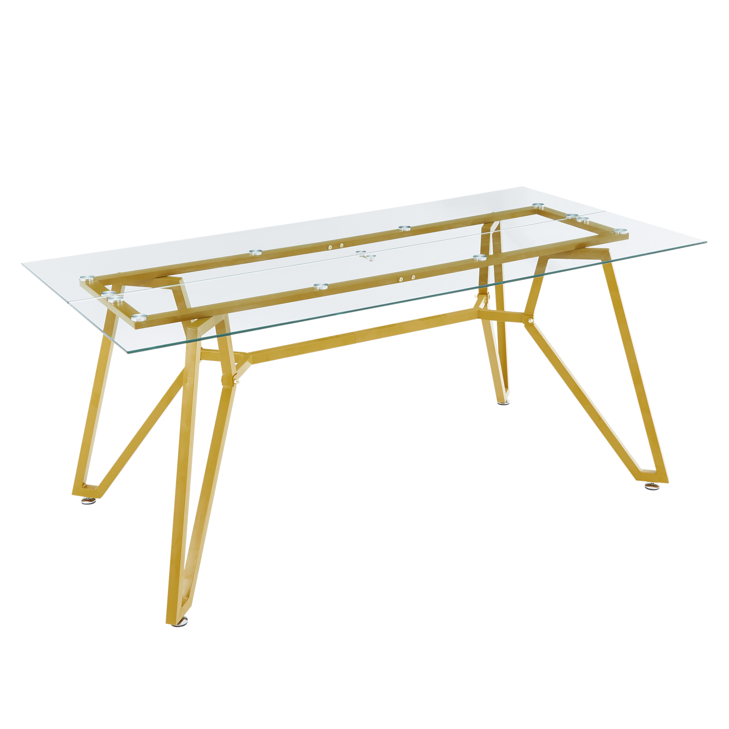 70.9-inch rectangular glass dining table, suitable for 1-8 people, modern style home kitchen dining table, equipped with sturdy metal table legs,suitable for dining room,living rooms, offices, Gold - Image 6