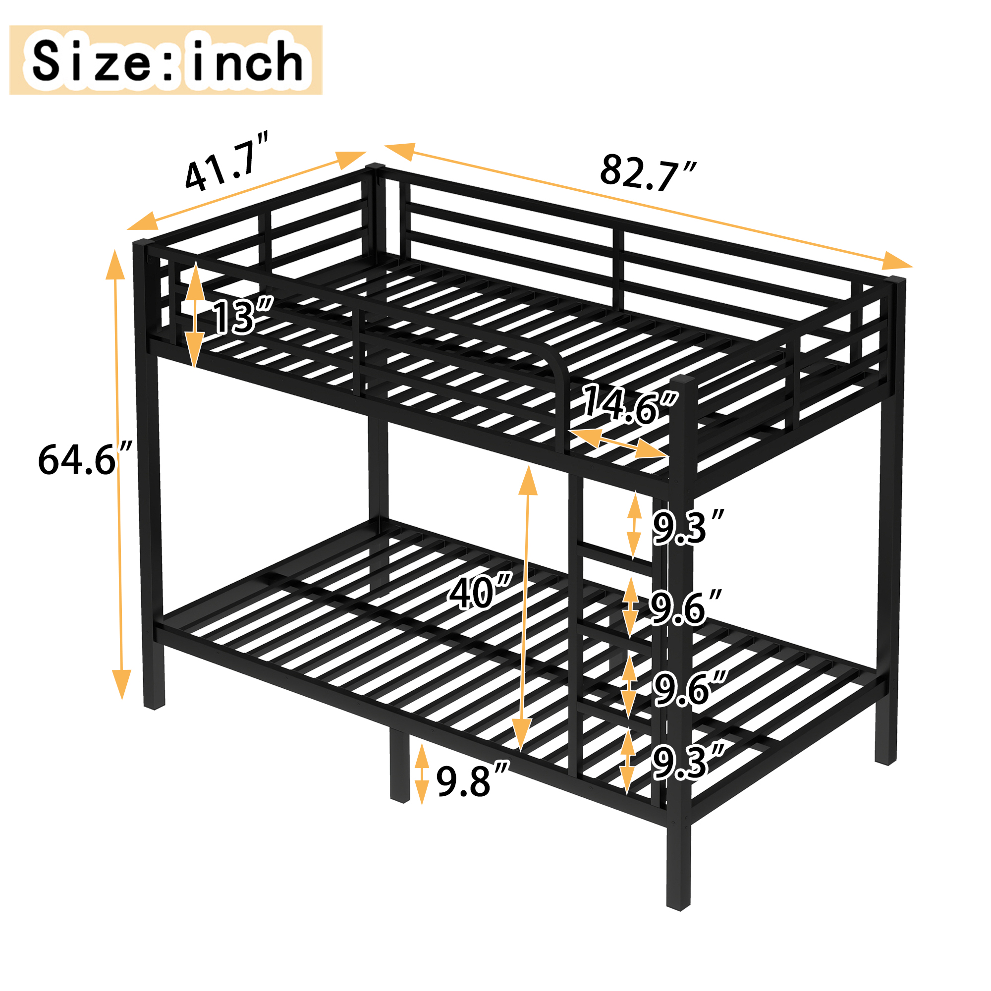 Metal Twin XL over Twin XL Bunk Bed for Teens and Adults,Space-Saving/Noise Reduced/No Box Spring Needed, Black - Image 3