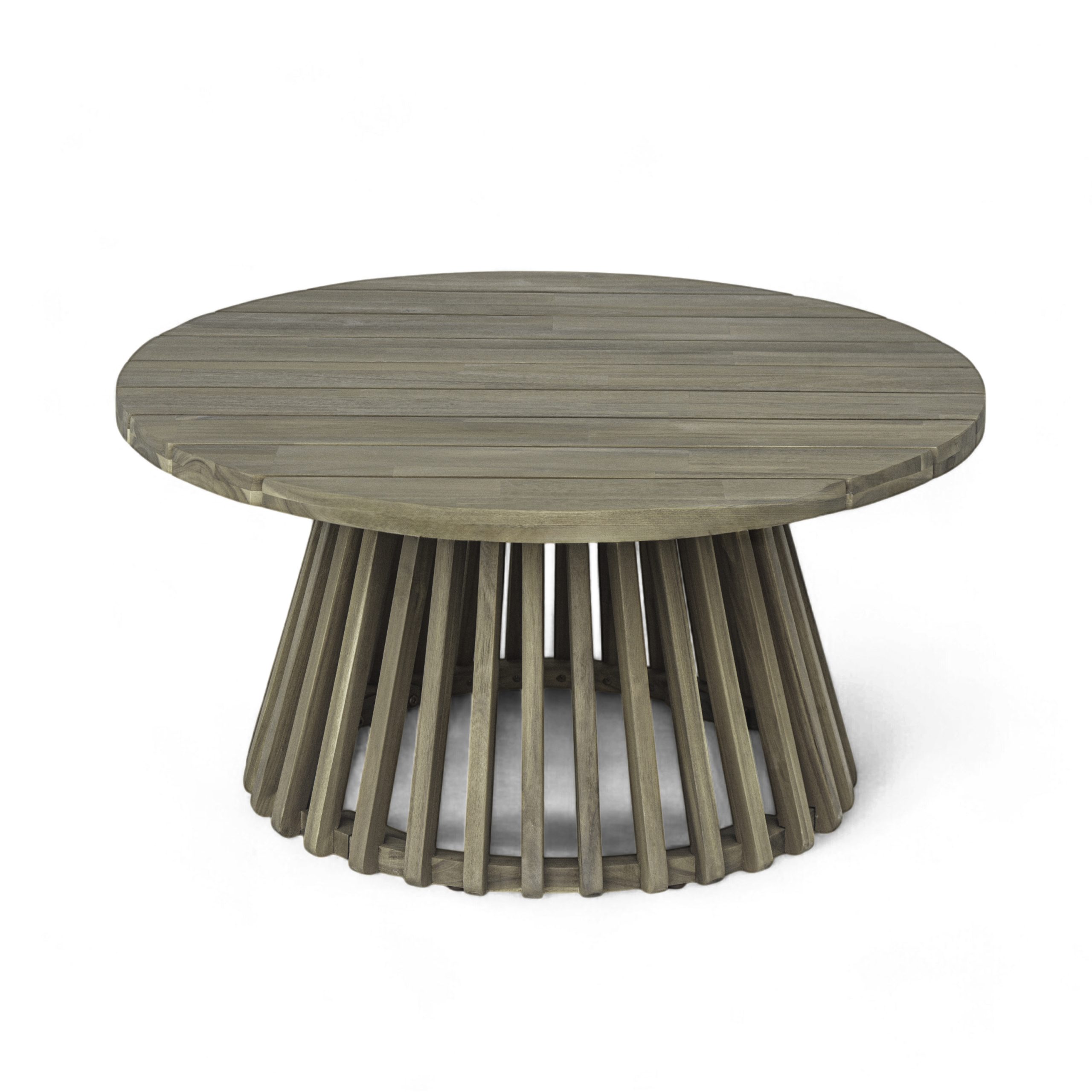 Outdoor Acacia Wood Patio Coffee Table, Round Coffee Table for Backyard, Lawn, Balcony,Grey Finish - Image 6