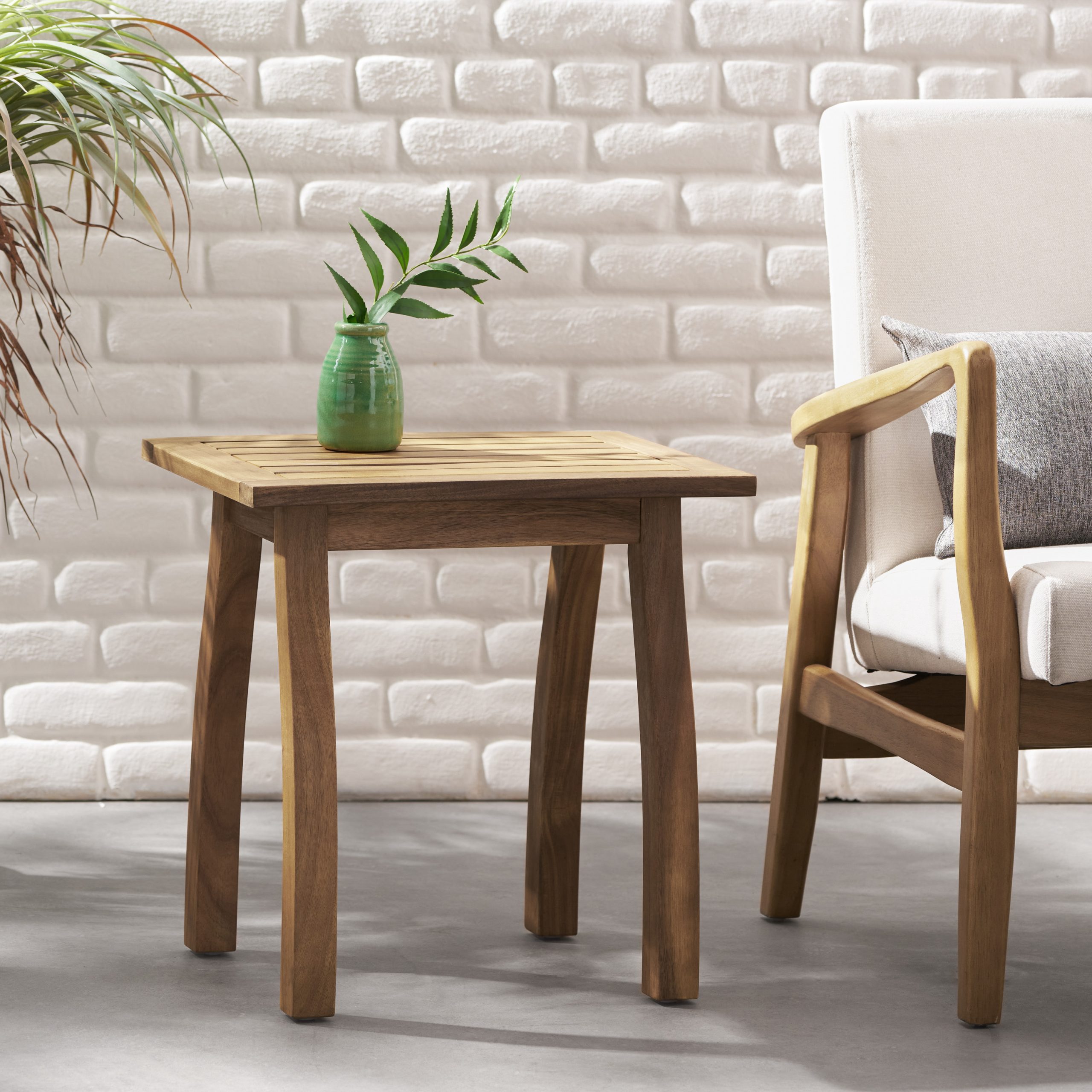 SELMA Acacia wood Accent Side Table in Natural Stained, Weather-Resistant Rectangular End Table for Patio, Garden, Lawn, and Living Room(Natural Stained)