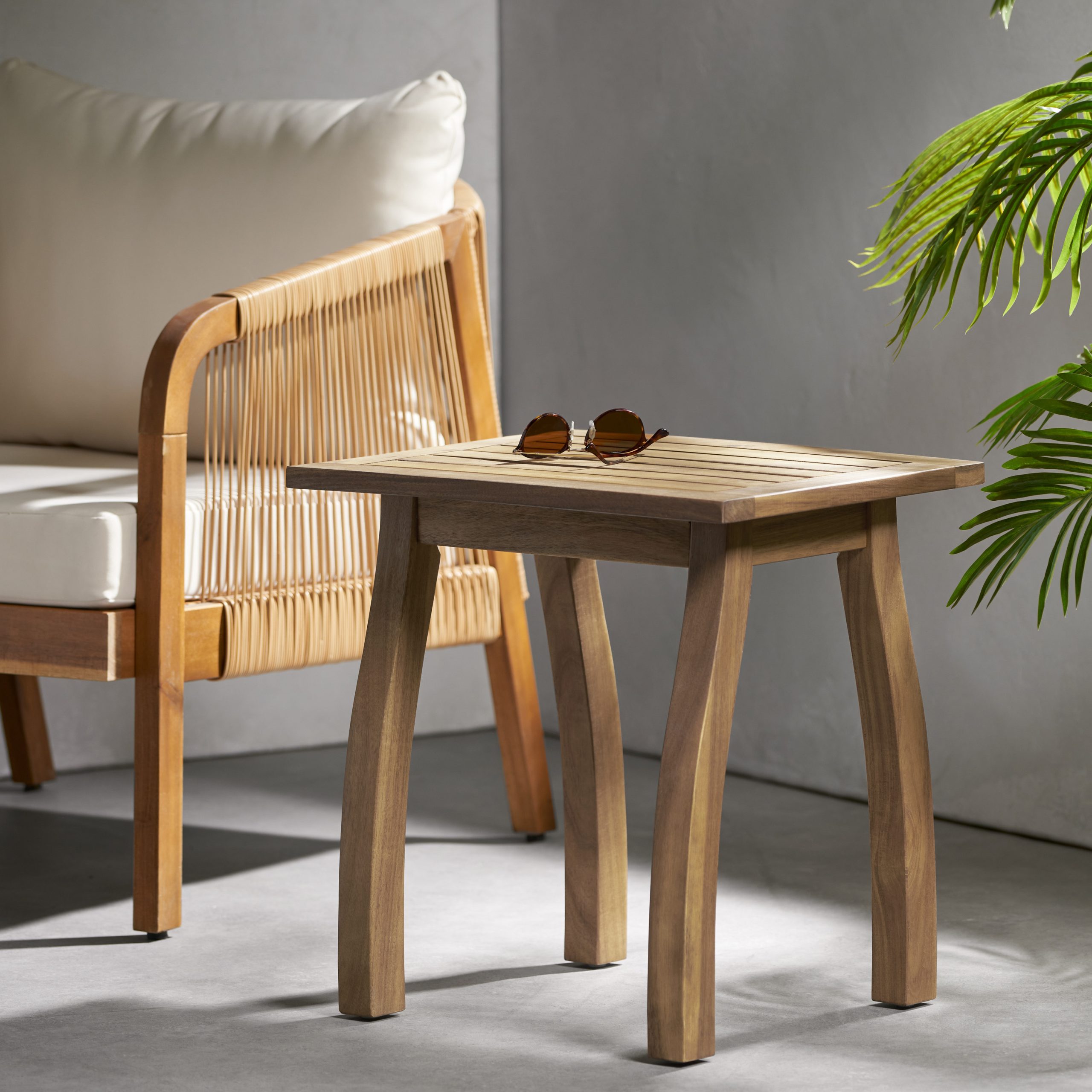 SELMA Acacia wood Accent Side Table in Natural Stained, Weather-Resistant Rectangular End Table for Patio, Garden, Lawn, and Living Room(Natural Stained) - Image 3