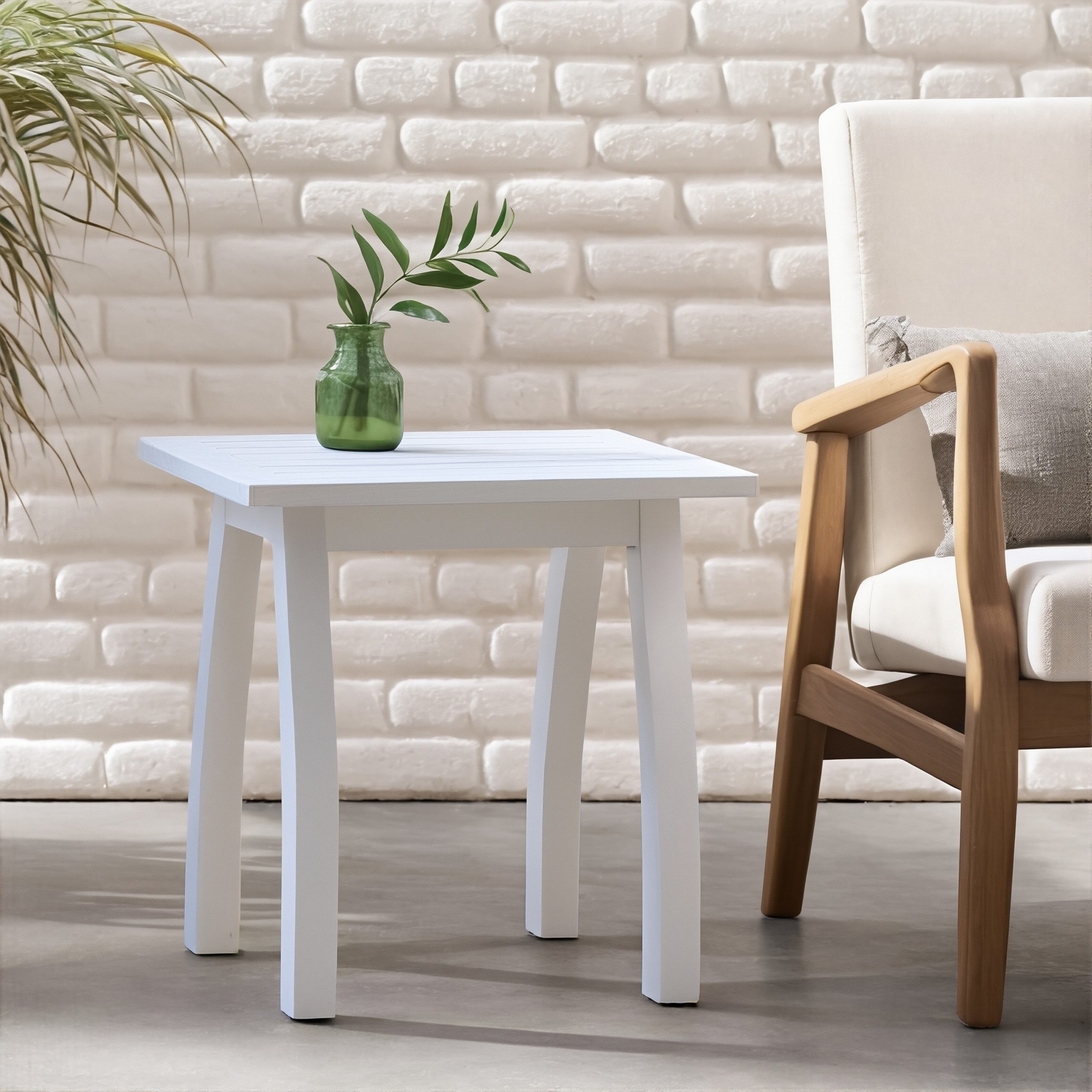 SELMA Acacia wood Accent Side Table in White PU, Weather-Resistant Rectangular End Table for Patio, Garden, Lawn, and Living Room(White PU) - Image 2