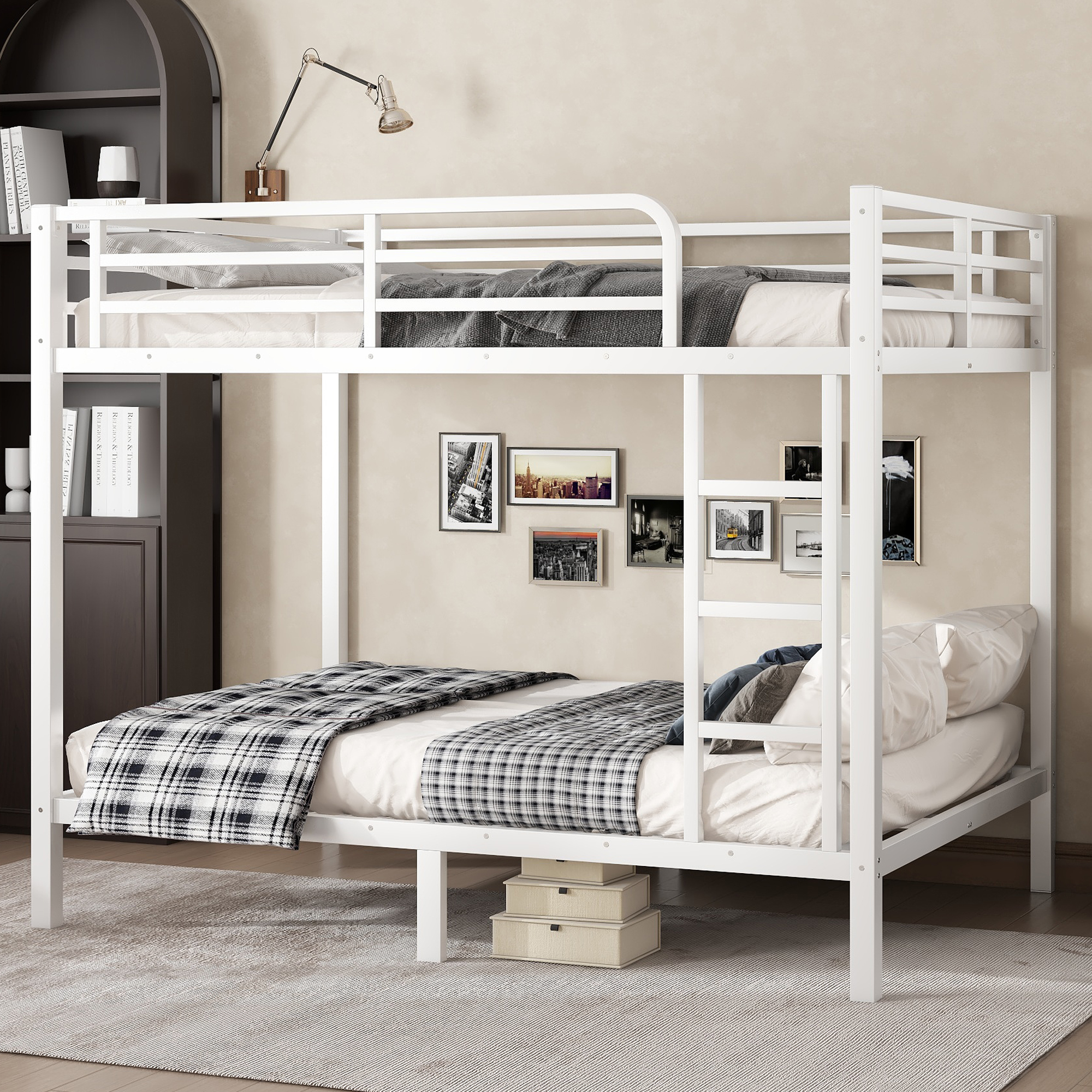 Metal Full over Full Bunk Bed for Teens and Adults,Space-Saving/Noise Reduced/No Box Spring Needed,White - Image 1
