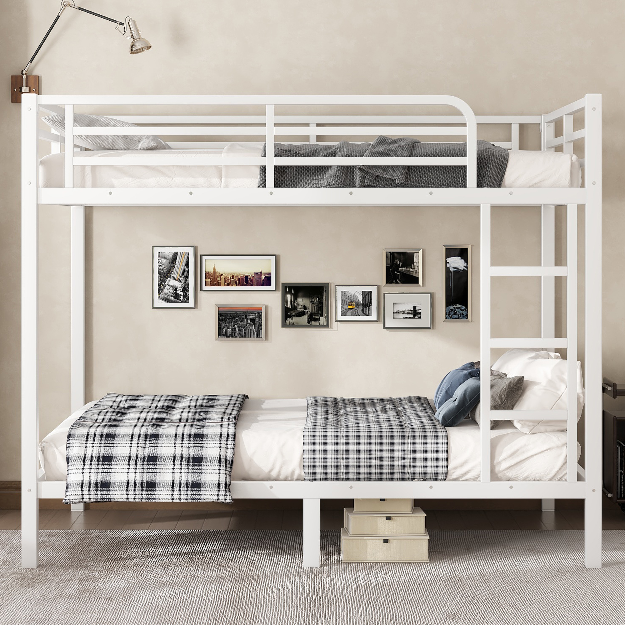 Metal Full over Full Bunk Bed for Teens and Adults,Space-Saving/Noise Reduced/No Box Spring Needed,White - Image 2