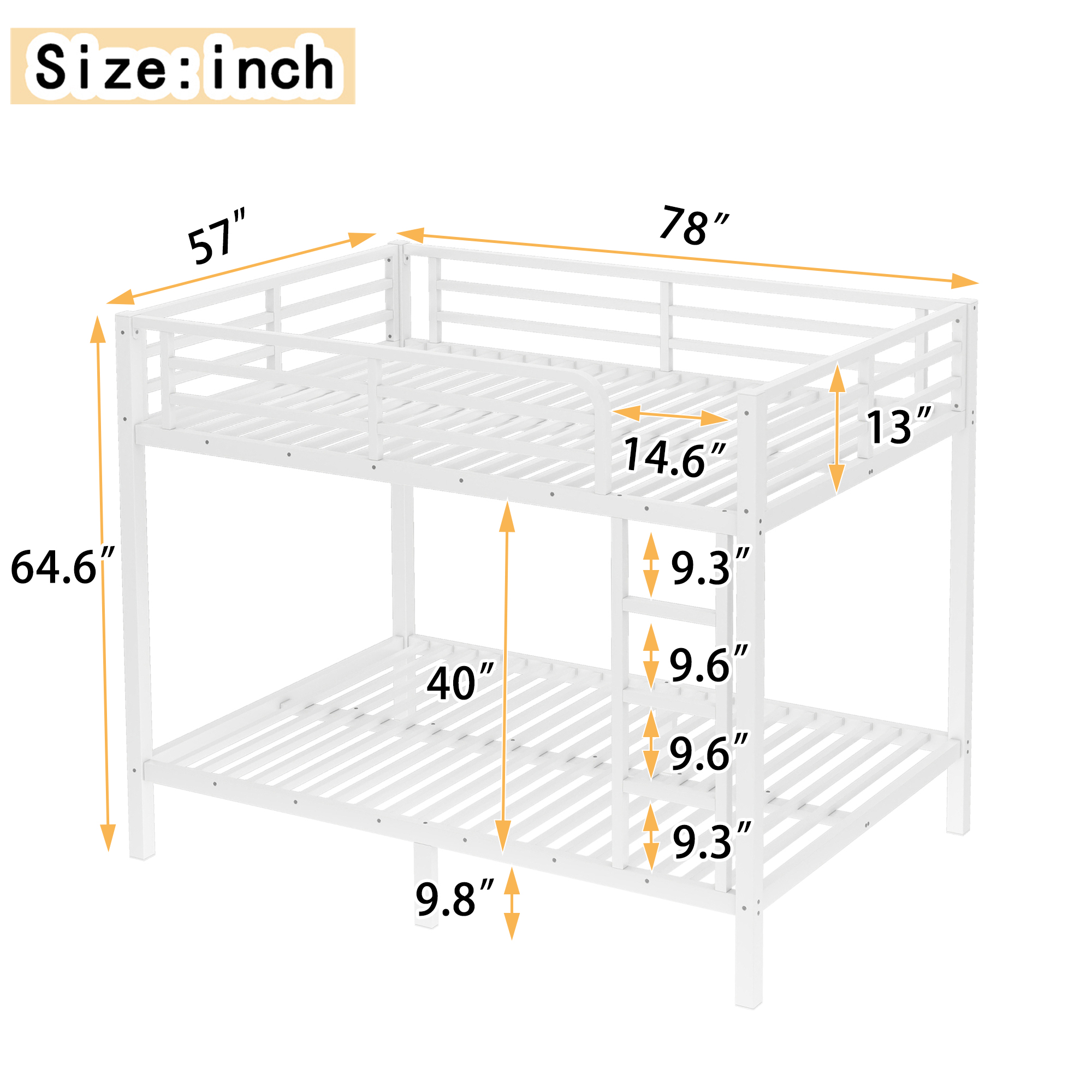 Metal Full over Full Bunk Bed for Teens and Adults,Space-Saving/Noise Reduced/No Box Spring Needed,White - Image 3