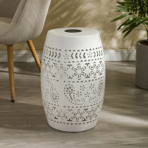 Solar Side Table with Built-in Solar Battery,Stunning Flower Pattern at Night,Eco-Friendly and Energy Efficient Outdoor Furniture Ideal,for Patios Gardens and Backyards(White) - Image 4