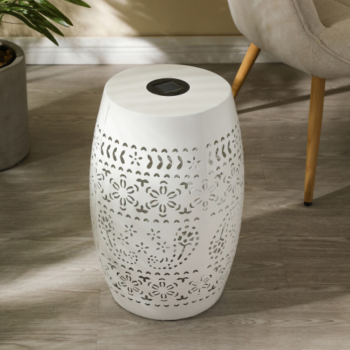 Solar Side Table with Built-in Solar Battery,Stunning Flower Pattern at Night,Eco-Friendly and Energy Efficient Outdoor Furniture Ideal,for Patios Gardens and Backyards(White) - Image 5