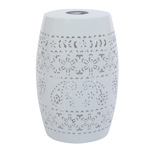 Solar Side Table with Built-in Solar Battery,Stunning Flower Pattern at Night,Eco-Friendly and Energy Efficient Outdoor Furniture Ideal,for Patios Gardens and Backyards(White) - Image 6
