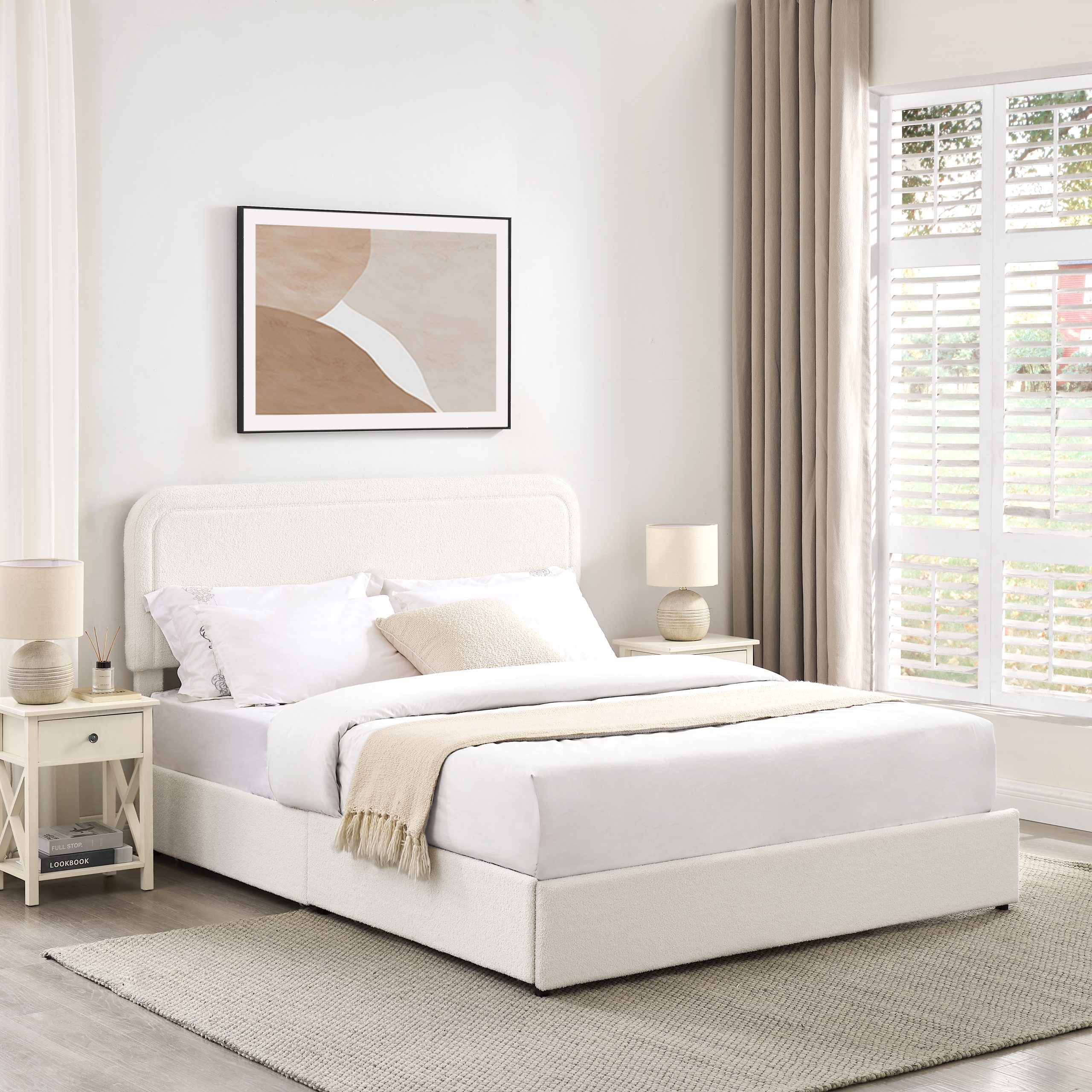 Liv Queen Size Ivory Boucle Upholstered Platform Bed with Patented 4 Drawers Storage, Curved Stitched Tufted Headboard, Wooden Slat Mattress Support, No Box Spring Needed - Image 5