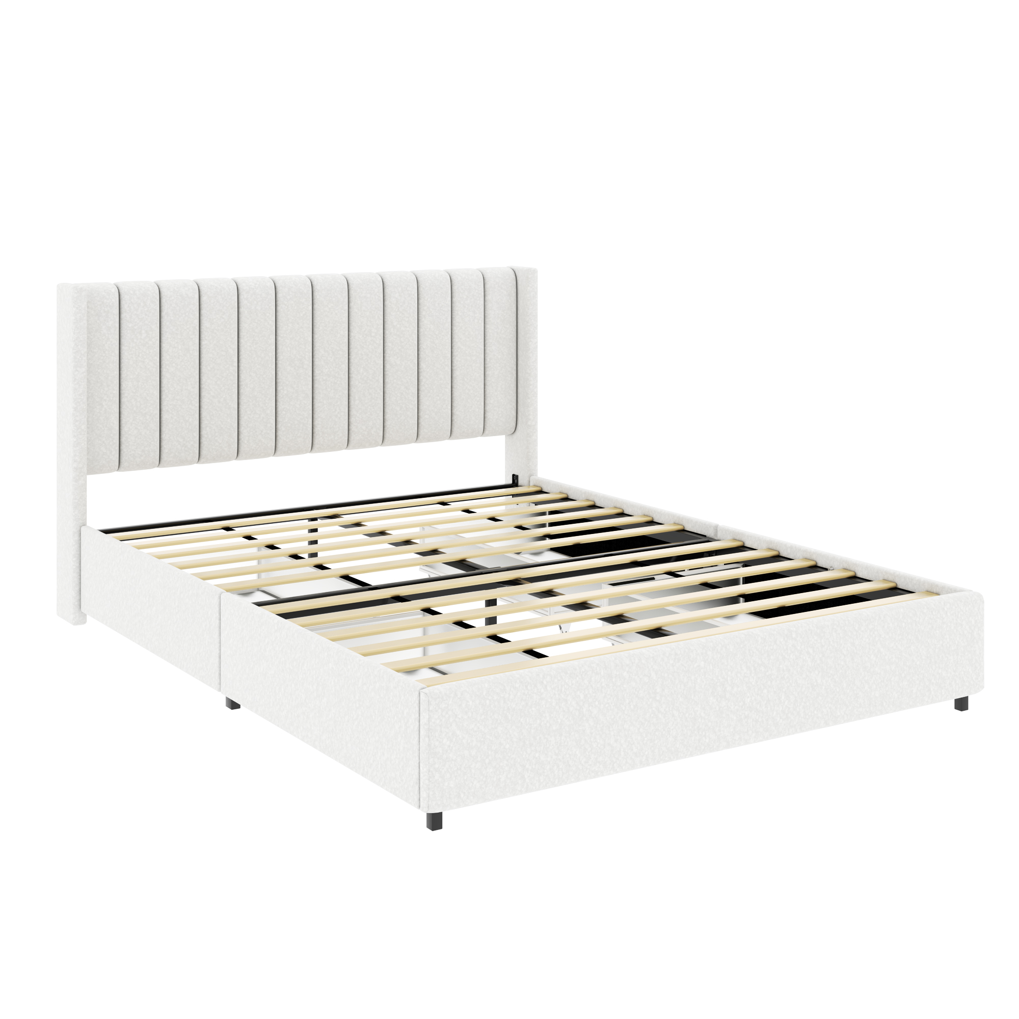 Anda Queen Size Ivory Boucle Upholstered Platform Bed with Patented 4 Drawers Storage, Tufted Headboard, Wooden Slat Mattress Support, No Box Spring Needed - Image 6