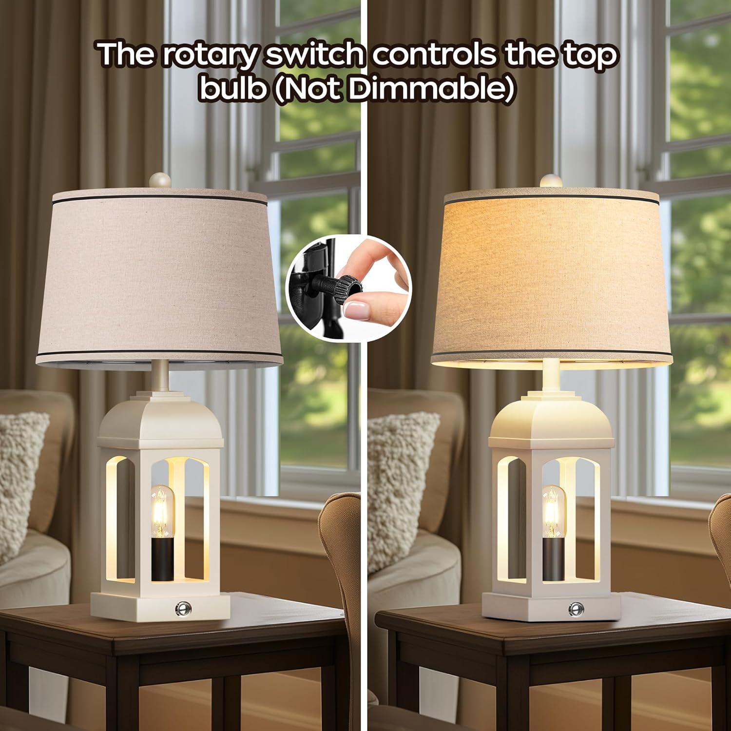 Table Lamp for Living Room, Farmhouse Lamps Set of 2 with USB A+C and Nightlight, 26" Rustic Bedside Lamps with 3-Way Dimmable, Touch Nightstand Lamp for Bedroom, White - Image 3
