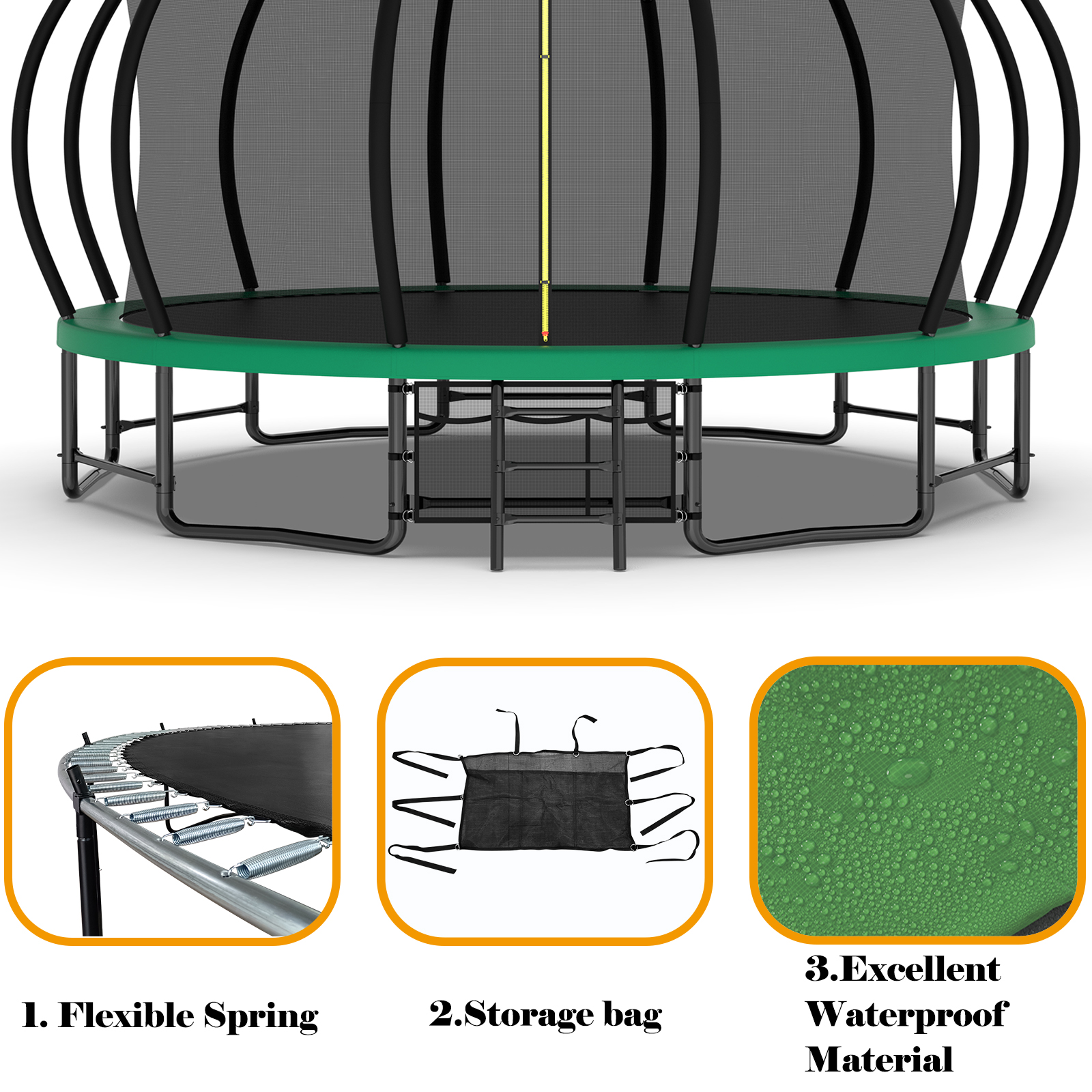 16FT Outdoor Trampoline for Kids and Adults, Pumpkin Trampolines with Curved Poles,Heavy Duty Trampoline Anti-Rust Coating ASTM Approval - Image 6