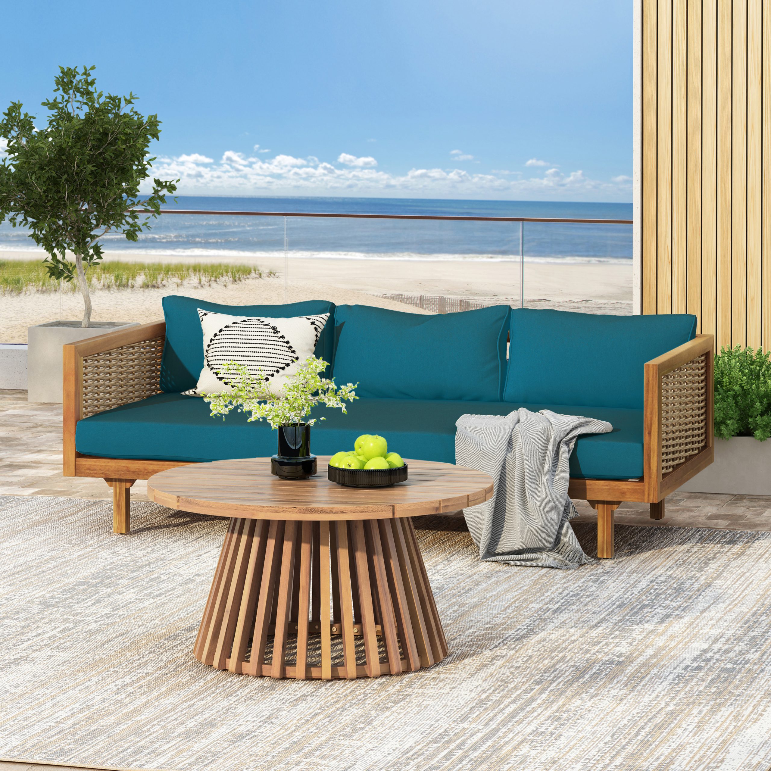 PATIO FURNITRE SETS : CLAREMONT 3 SEATER DAYBED + ACACIA WOOD TABLE - Image 2