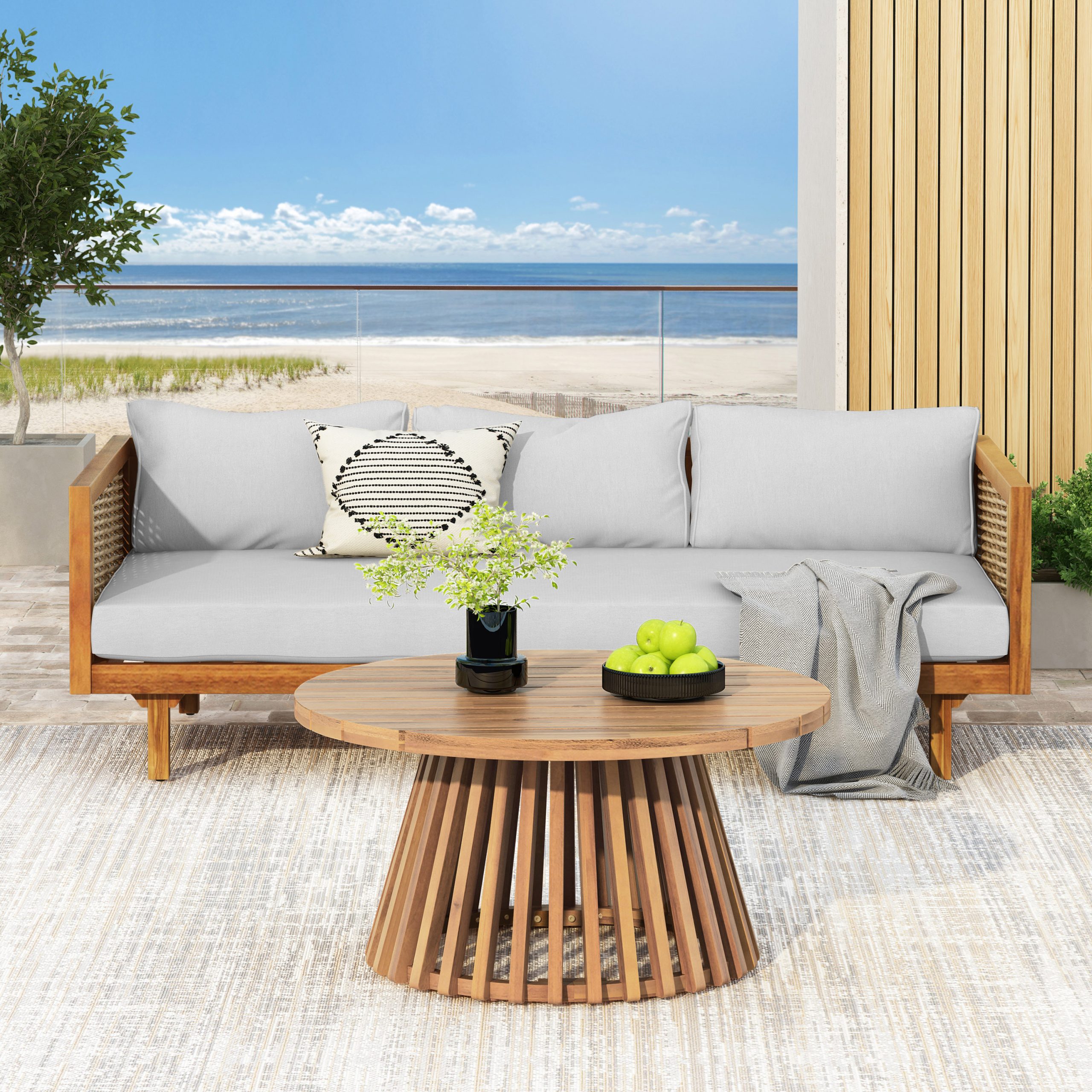 PATIO FURNITRE SETS : CLAREMONT 3 SEATER DAYBED + ACACIA WOOD TABLE - Image 2