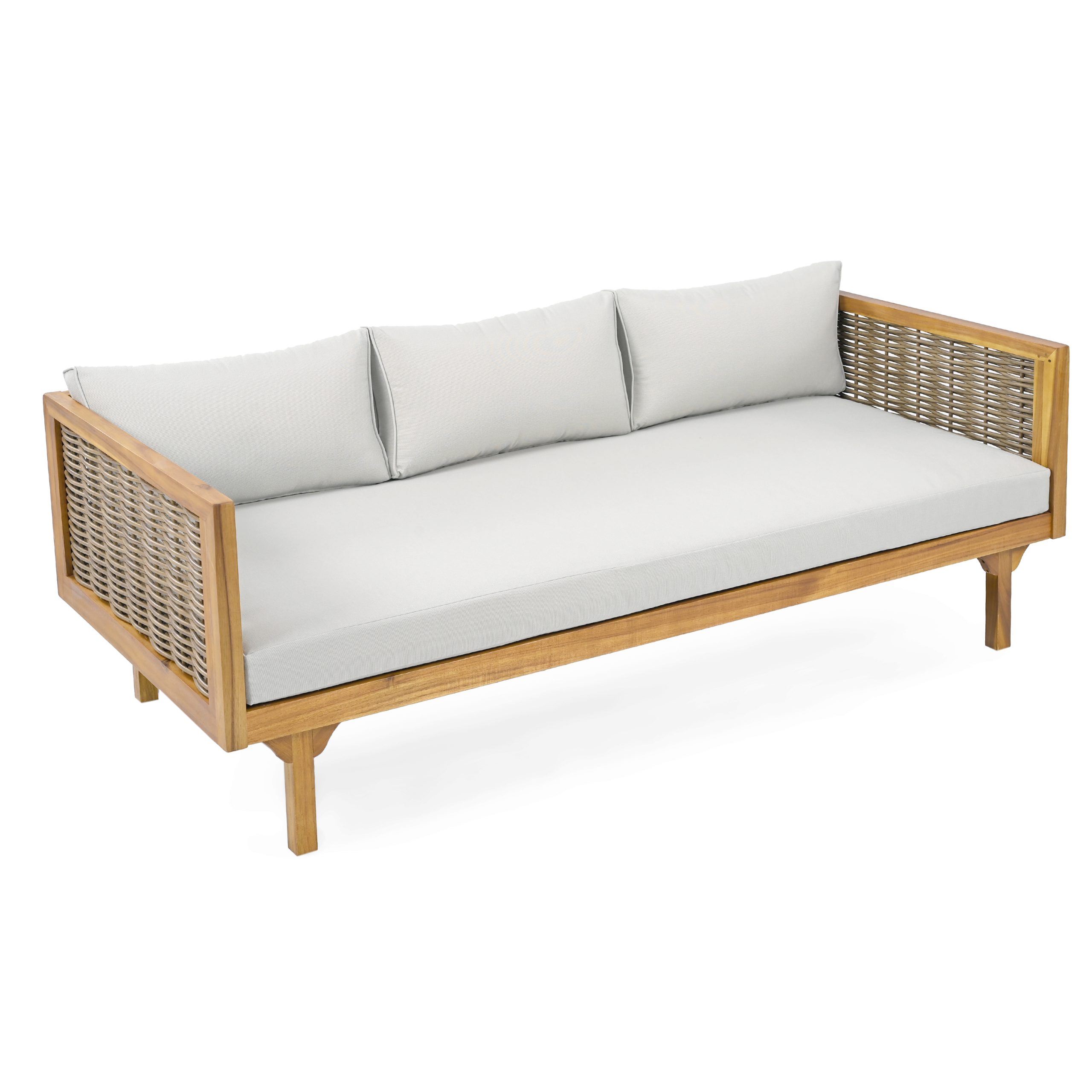 CLAREMONT 3 SEATER DAYBED WITH RATTAN ARMS (LIGHT GREY CUSHION) - Image 3