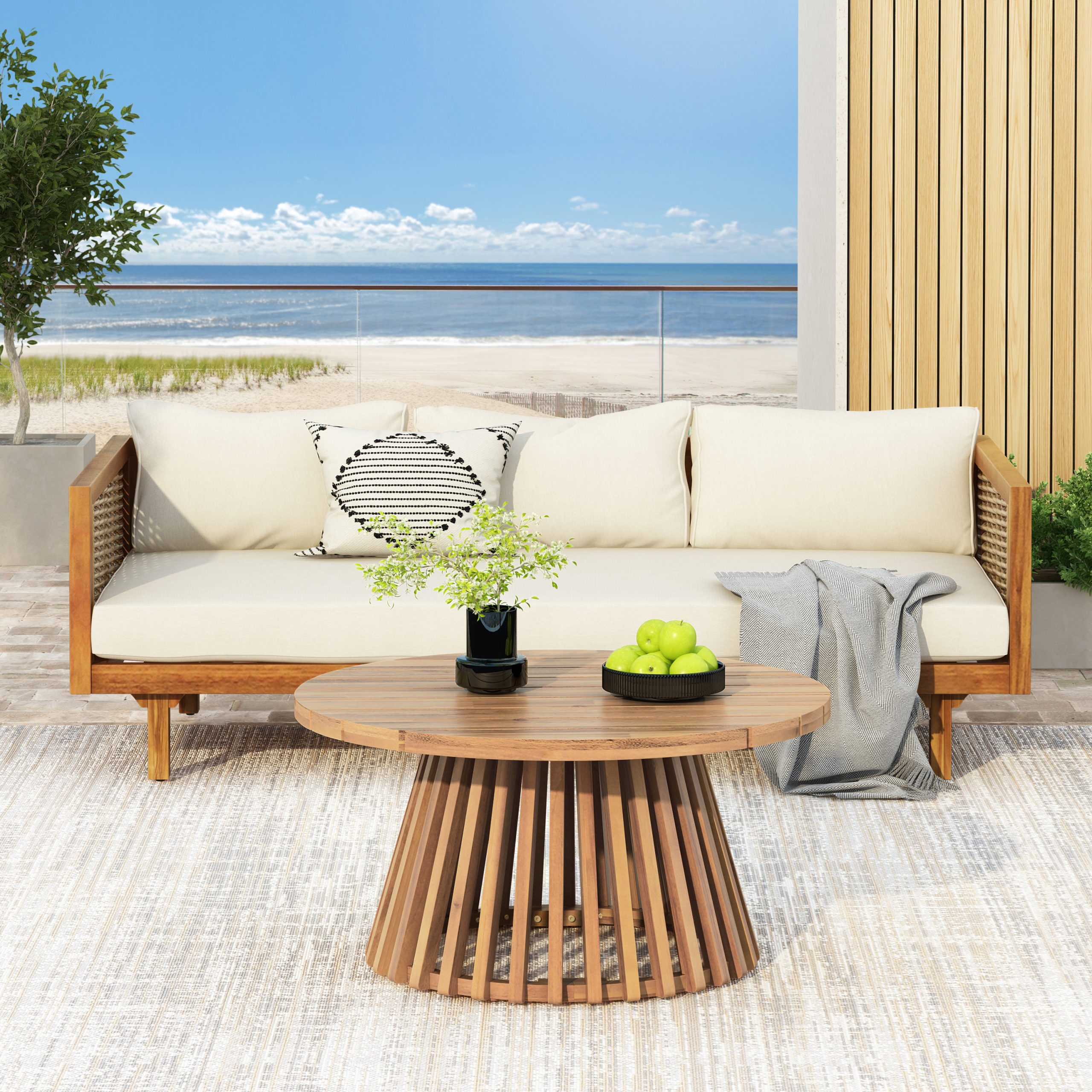 PATIO FURNITRE SETS : CLAREMONT 3 SEATER DAYBED + ACACIA WOOD TABLE - Image 2