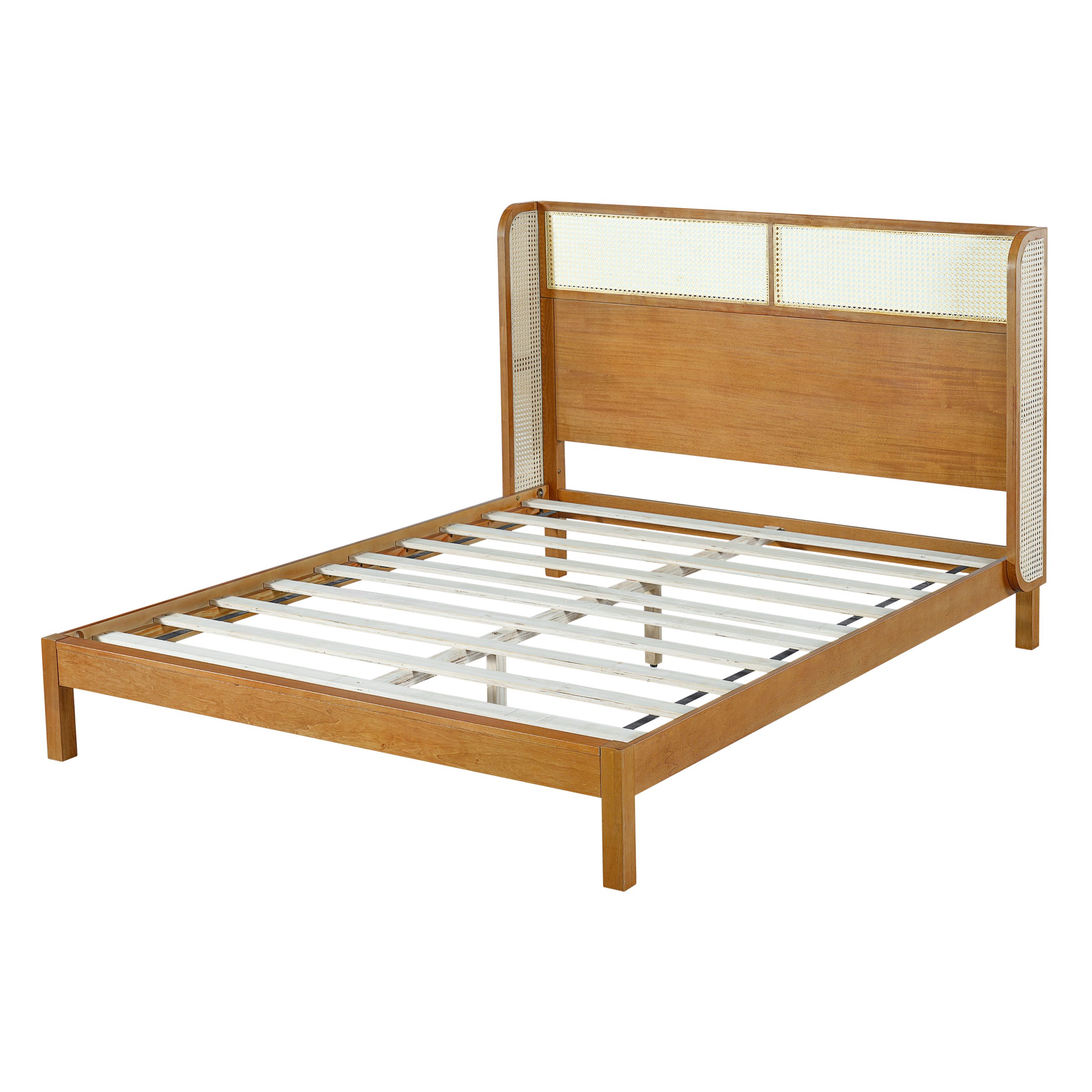 Premium Rubber Wood Platform Bed Frame, Queen Bed Frame with Headboard Included, Mid Century Modern Bed With Natural Color - Image 3