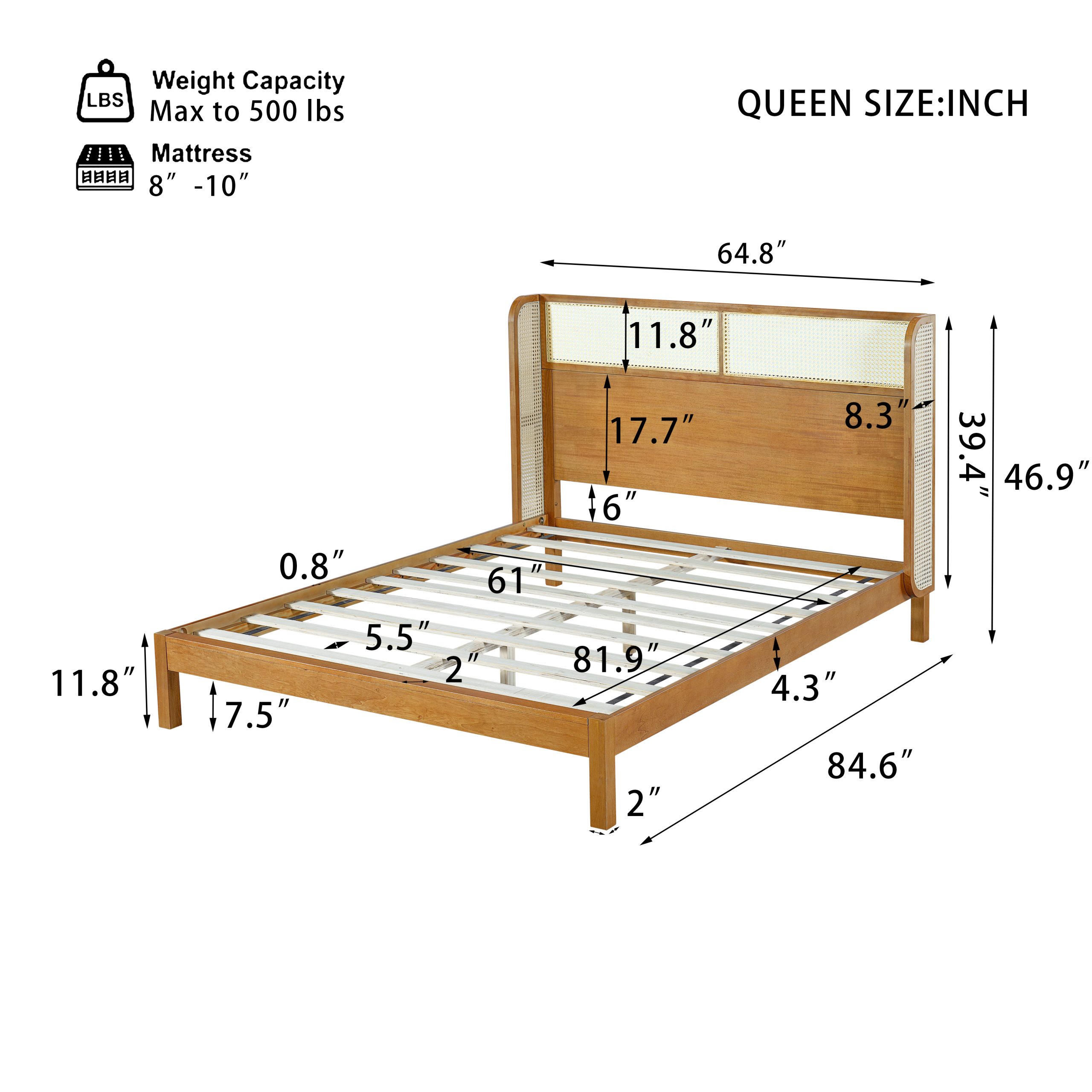 Premium Rubber Wood Platform Bed Frame, Queen Bed Frame with Headboard Included, Mid Century Modern Bed With Natural Color - Image 4