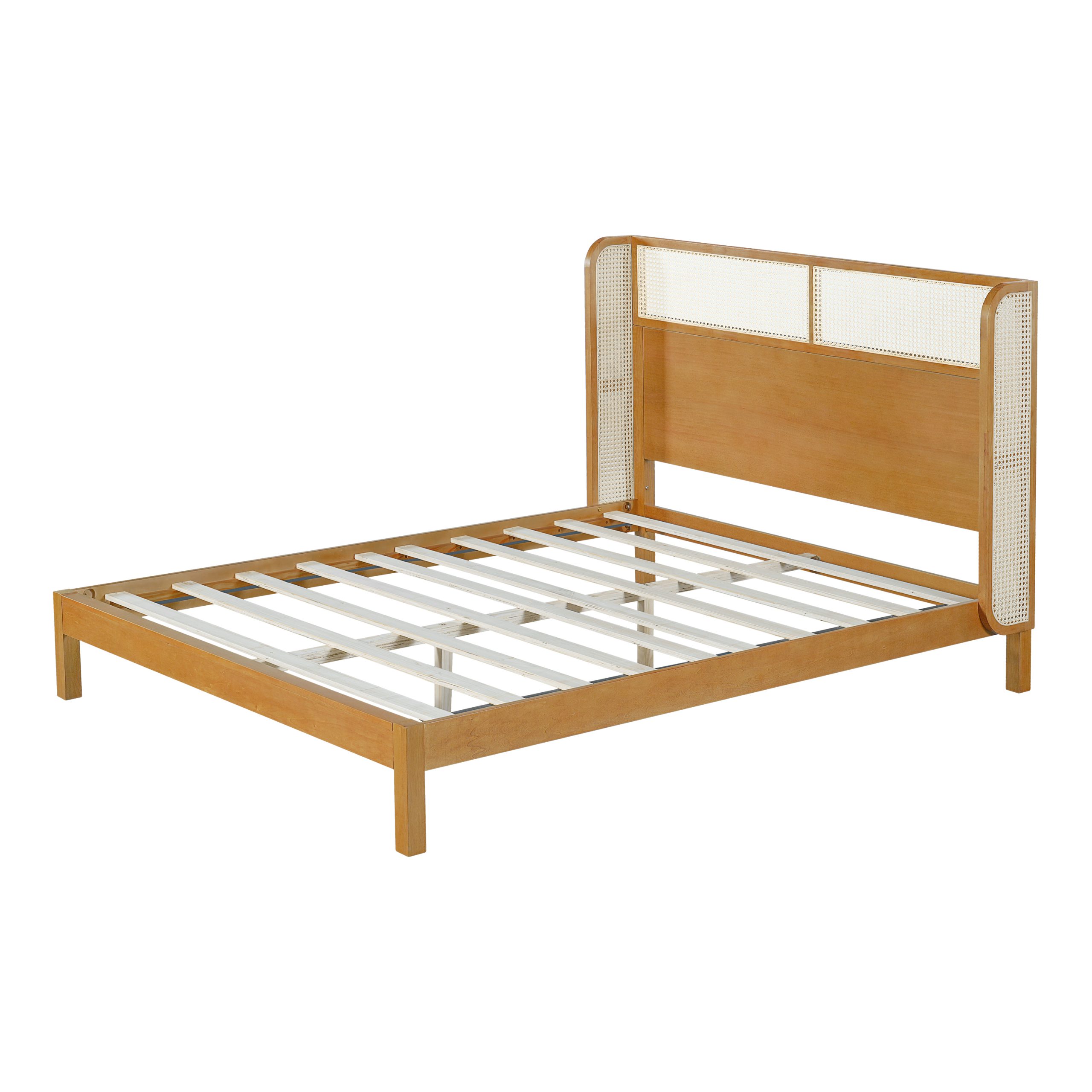 Premium Rubber Wood Platform Bed Frame, Queen Bed Frame with Headboard Included, Mid Century Modern Bed With Natural Color - Image 5