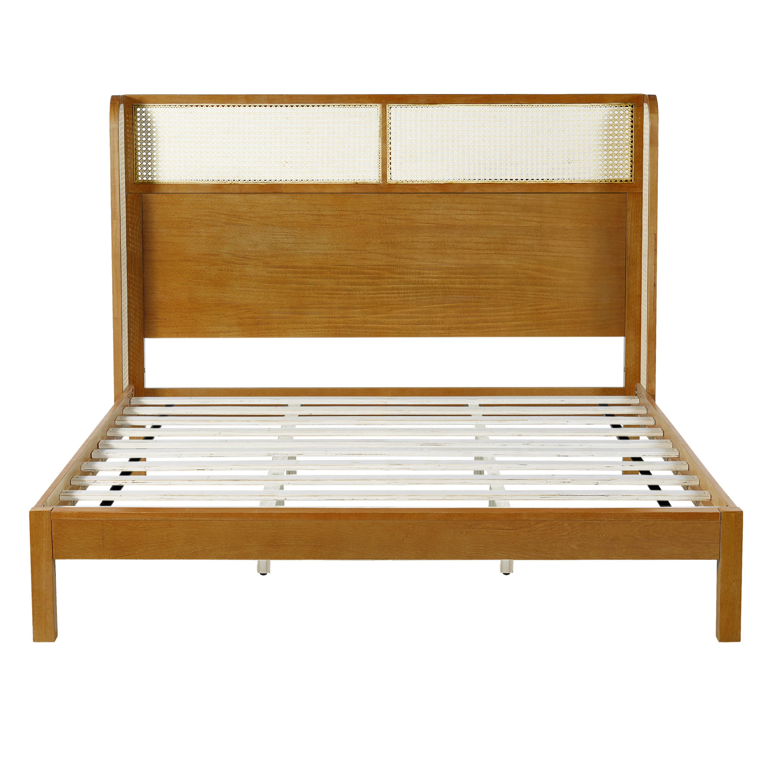 Premium Rubber Wood Platform Bed Frame, King Bed Frame with Headboard Included, Mid Century Modern Bed With Natural Color - Image 6